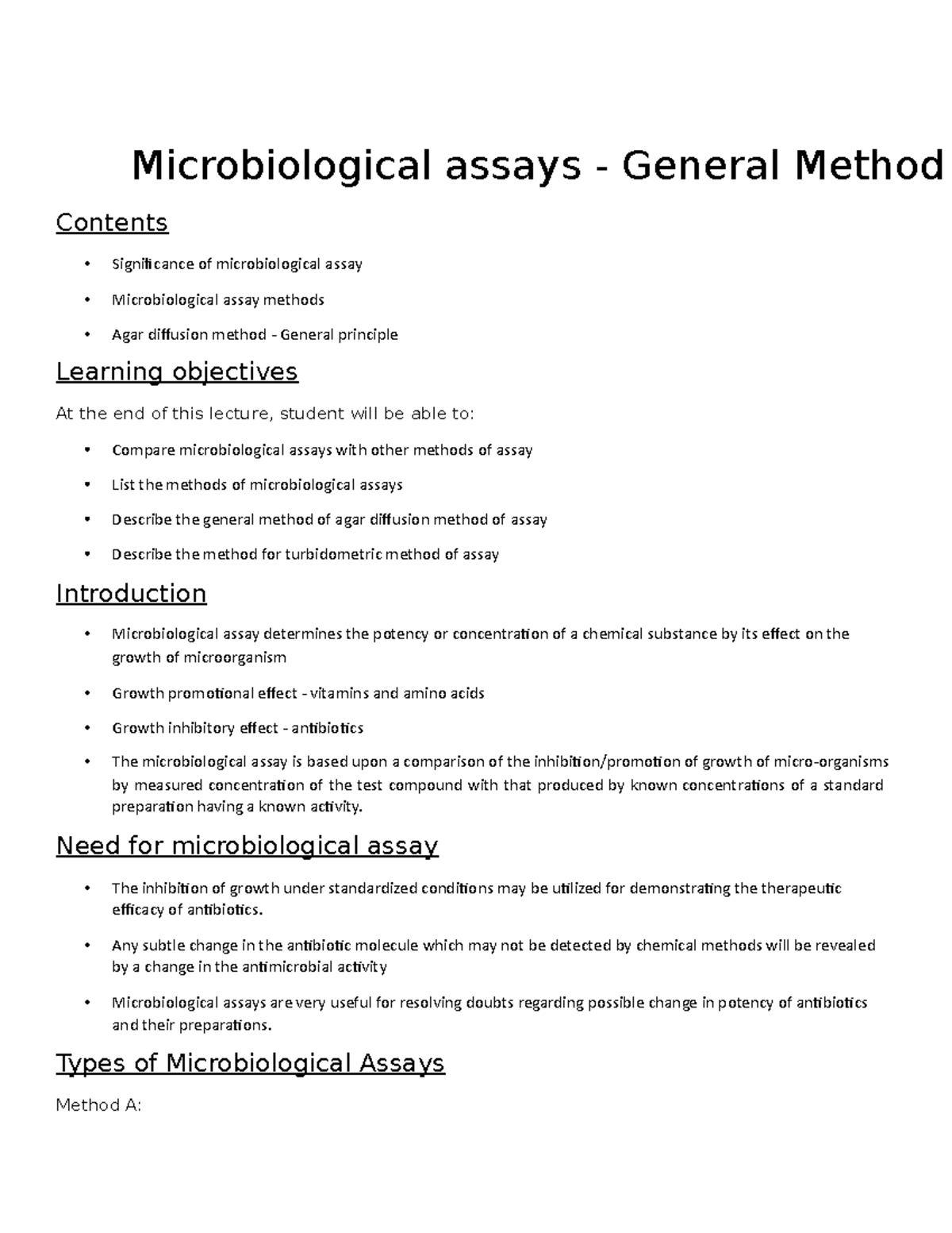 Chapter 17 Microbiological assays General Method Microbiological