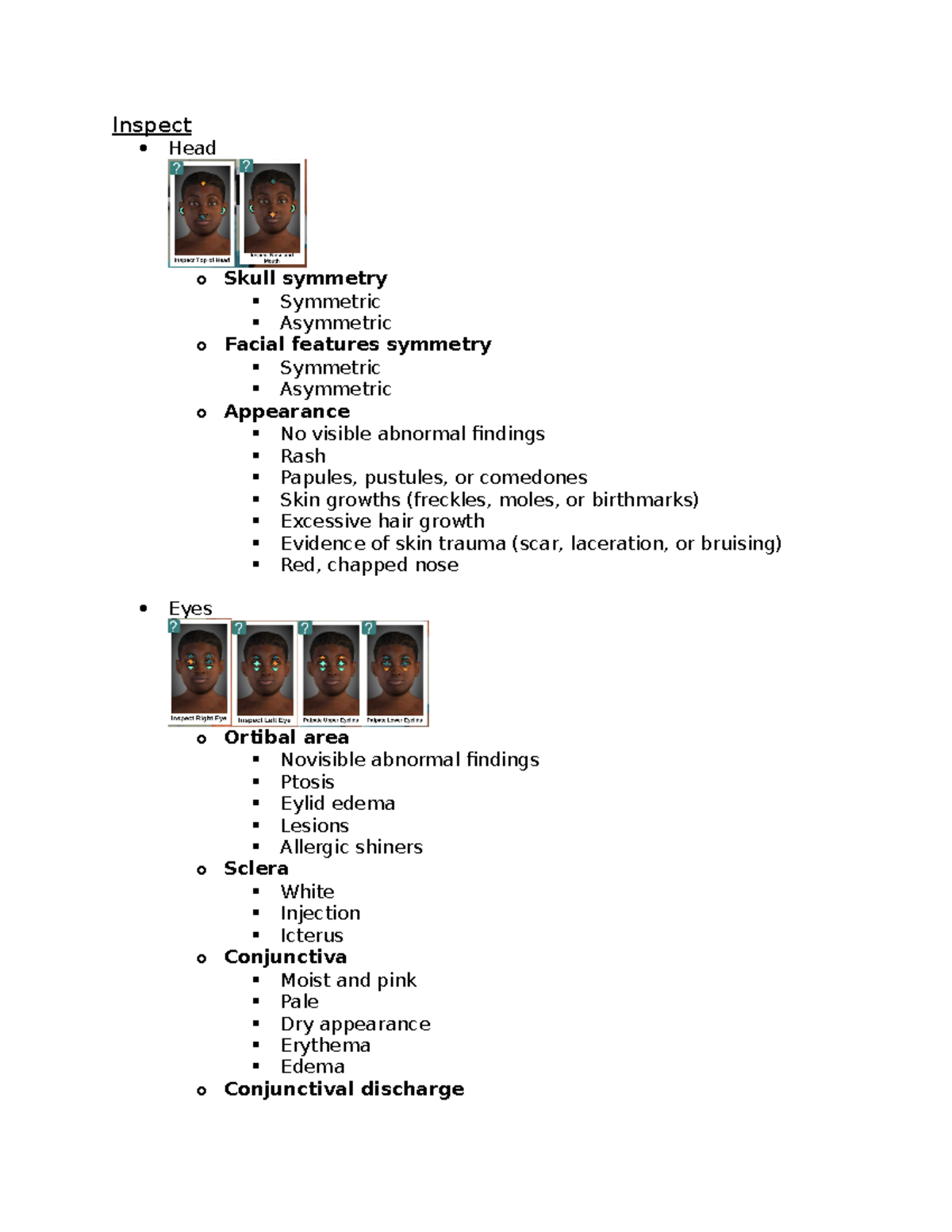 Heent assessment guide for video (shadow health) - Inspect Head o Skull ...