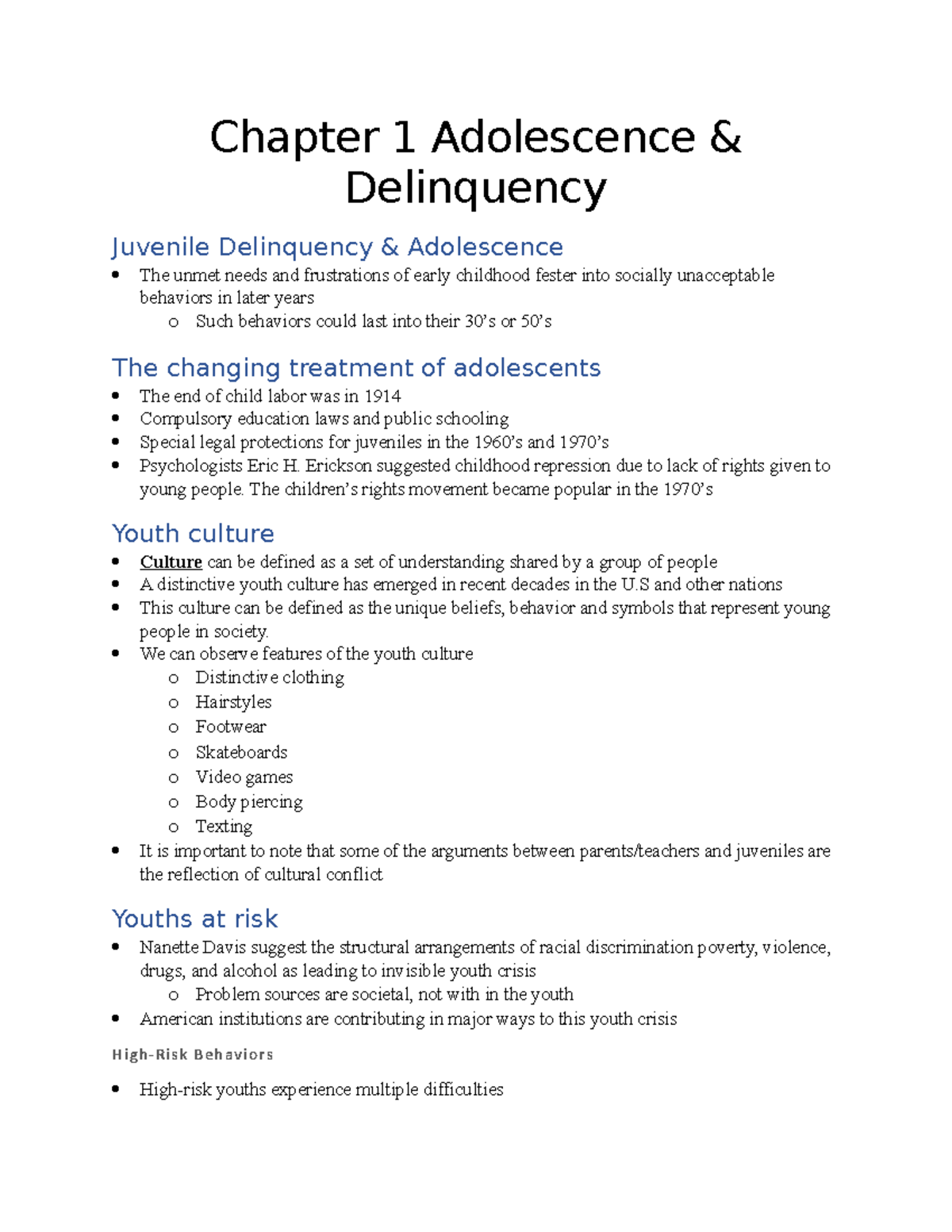 Chapter 1 Adolescence - Lecture notes 1 - Chapter 1 Adolescence ...