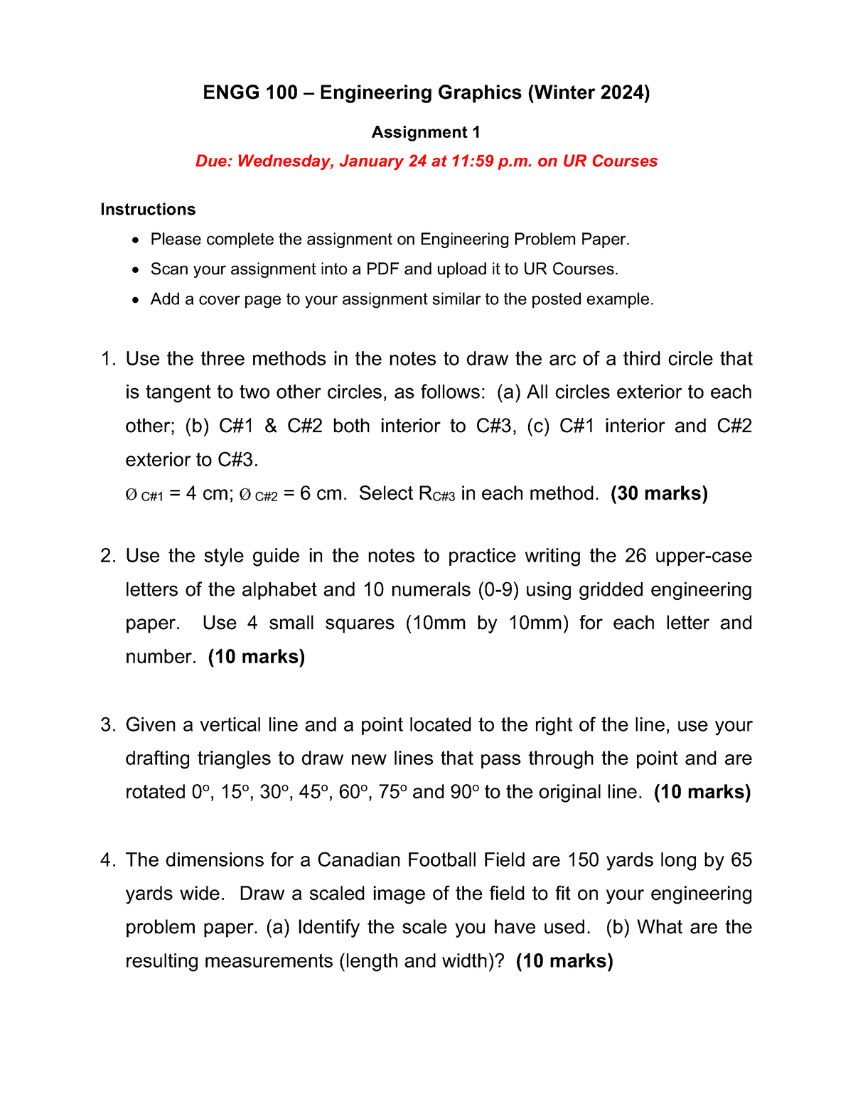 ENGG 100 A1 W2024 Questions to 2024 assign 1 ENGG 100