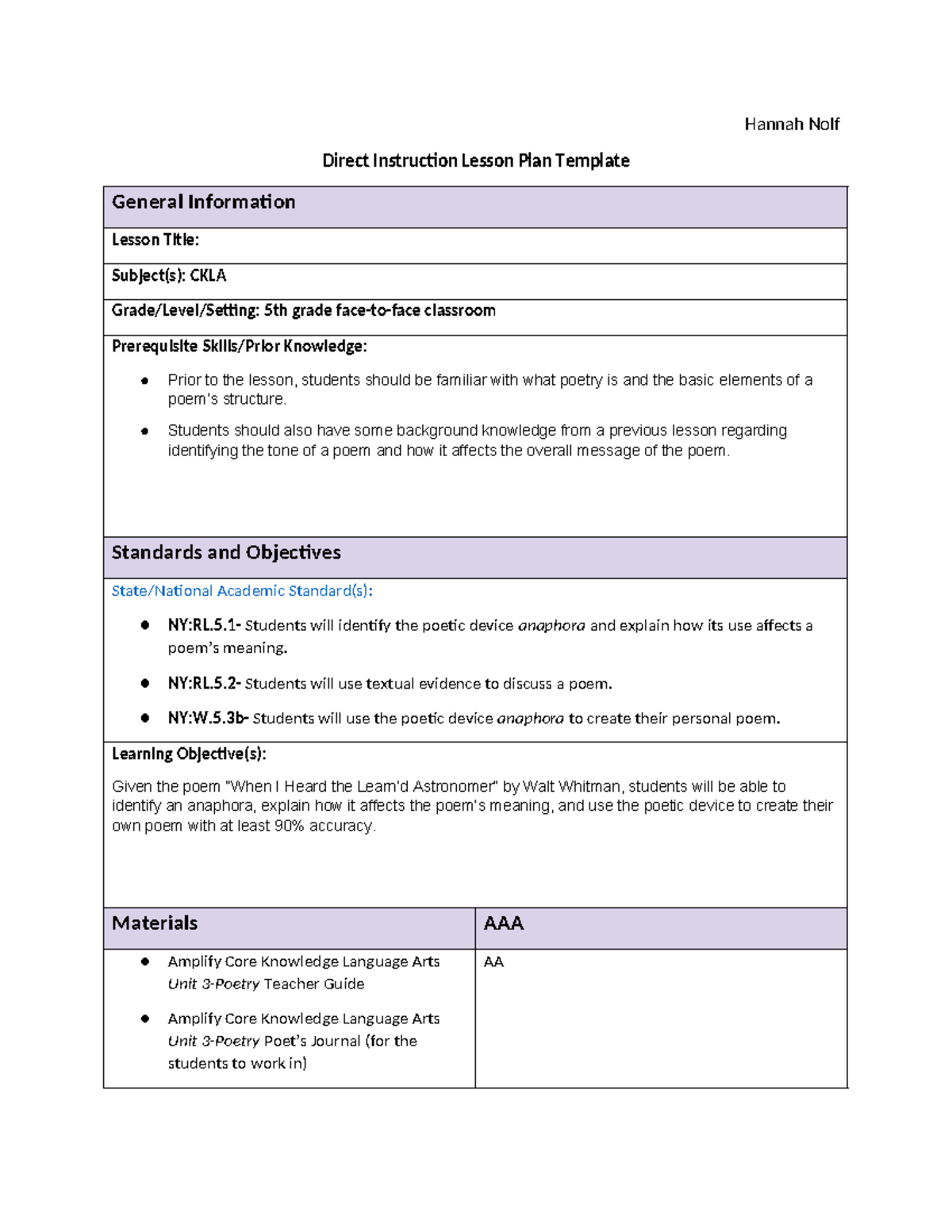 lesson plan for observation 1 - Hannah Nolf Direct Instruction Lesson ...