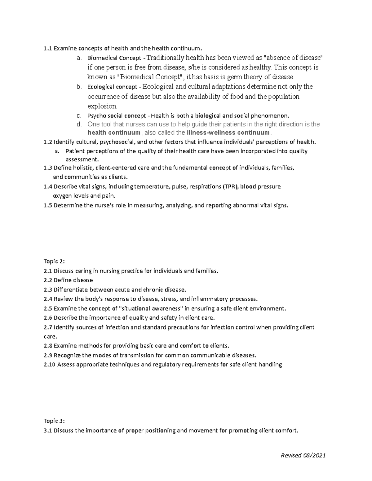 300 Exam #1 Study Guide - 1 Examine concepts of health and the health ...