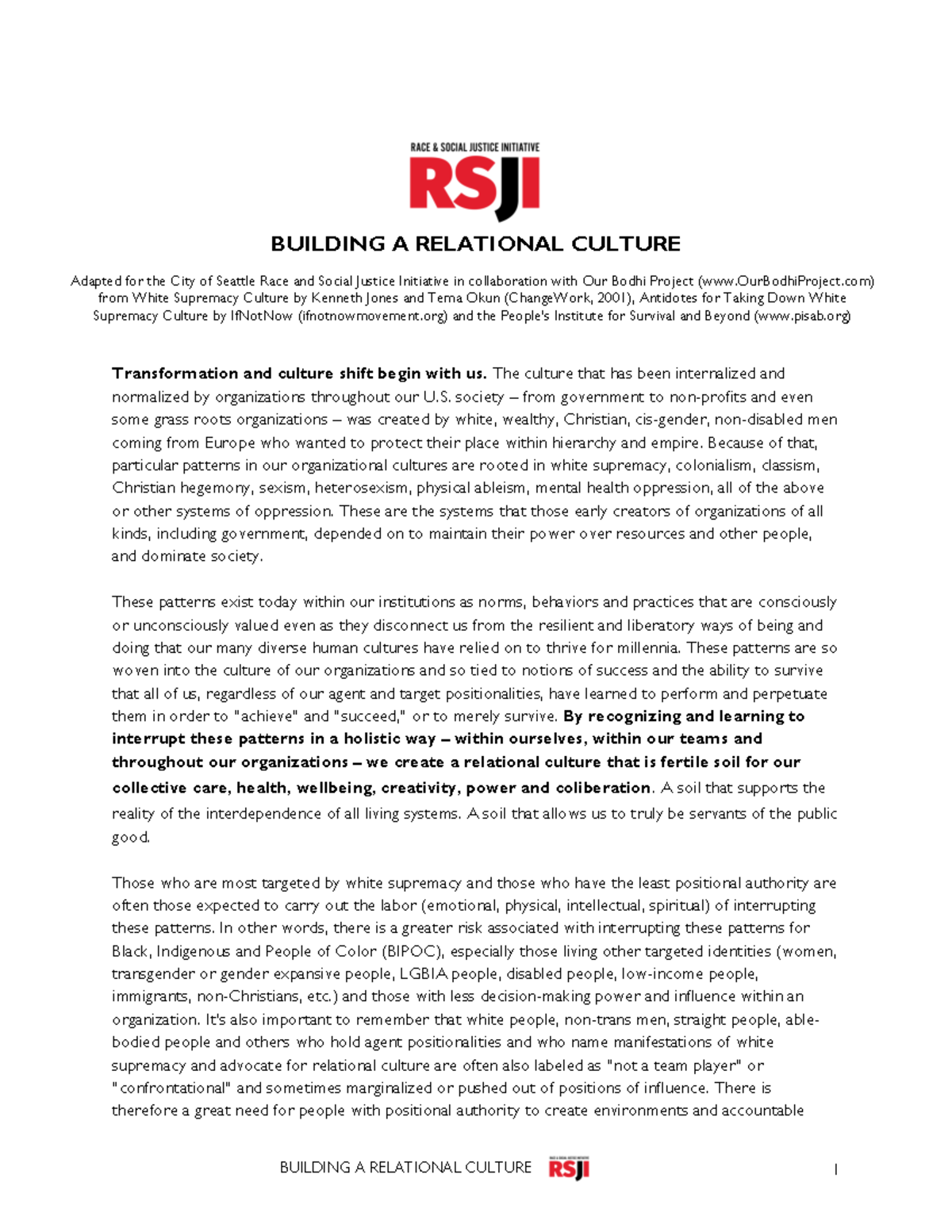 RP-525 Building a Relational Culture - BUILDING A RELATIONAL CULTURE ...