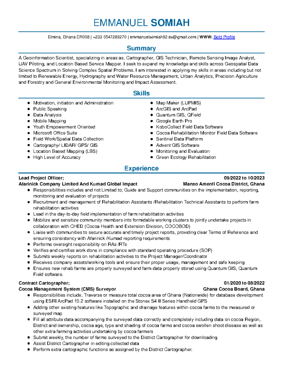 Emmanuel Somiah CV - FOR PRACTICES - 09/2022 to 10/ Manso Amenfi Cocoa ...