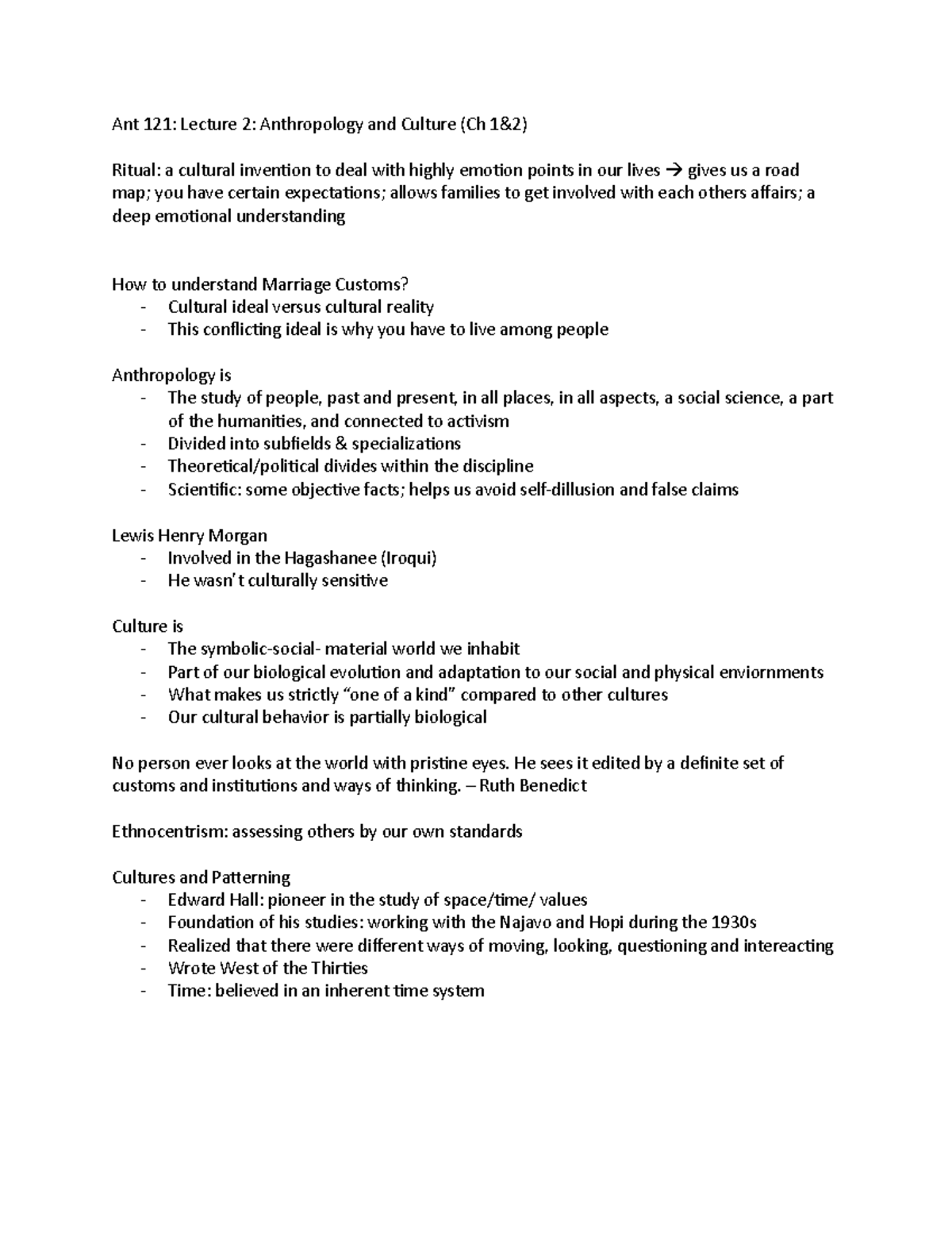 Lecture 2- Ch 1&2 Anthropology and Culture - Ant 121: Lecture 2 ...