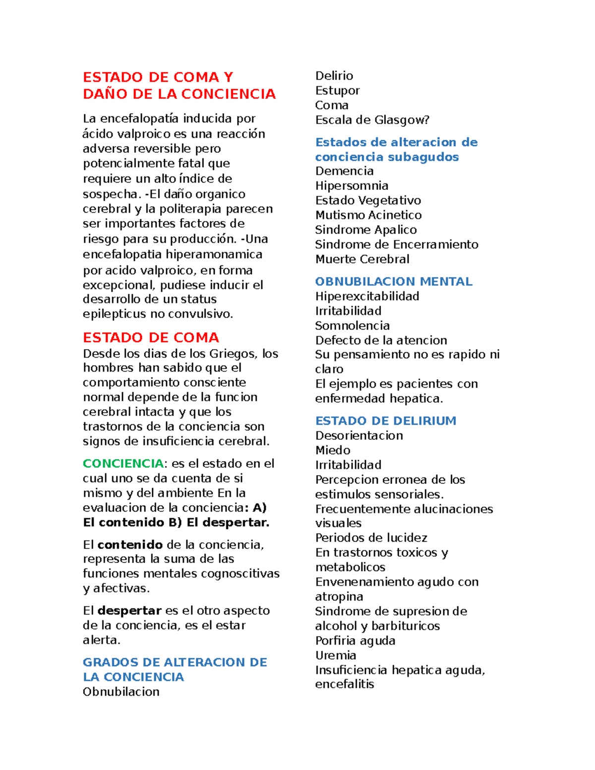 Estado DE COMA Y DAÑO DE LA Conciencia - ESTADO DE COMA Y DAÑO DE LA ...
