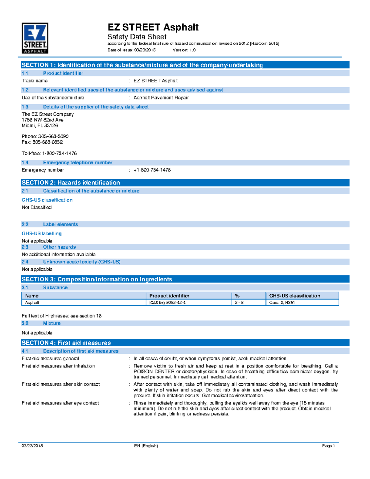 Ezstreet msds - Hoja de Seguridad - EZ Street - Safety Data Sheet ...