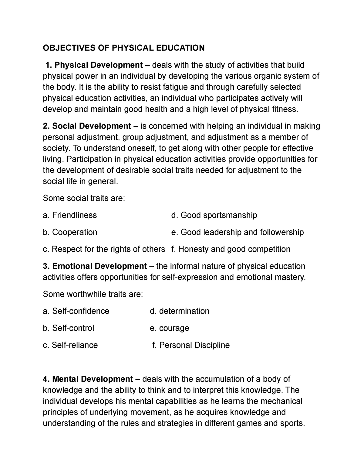 objectives of physical education jss1