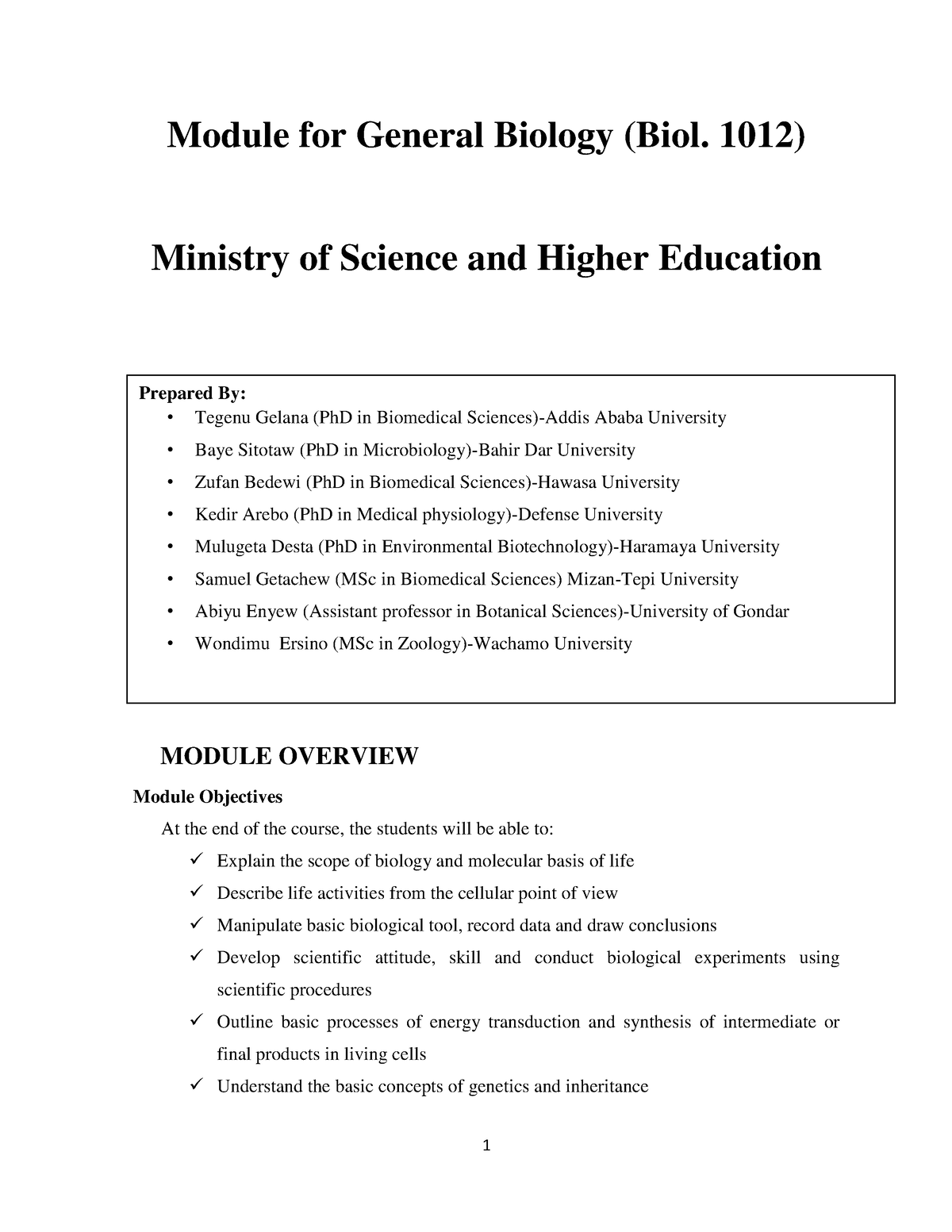 General Biology Module - Module For General Biology (Biol. 1012 ...