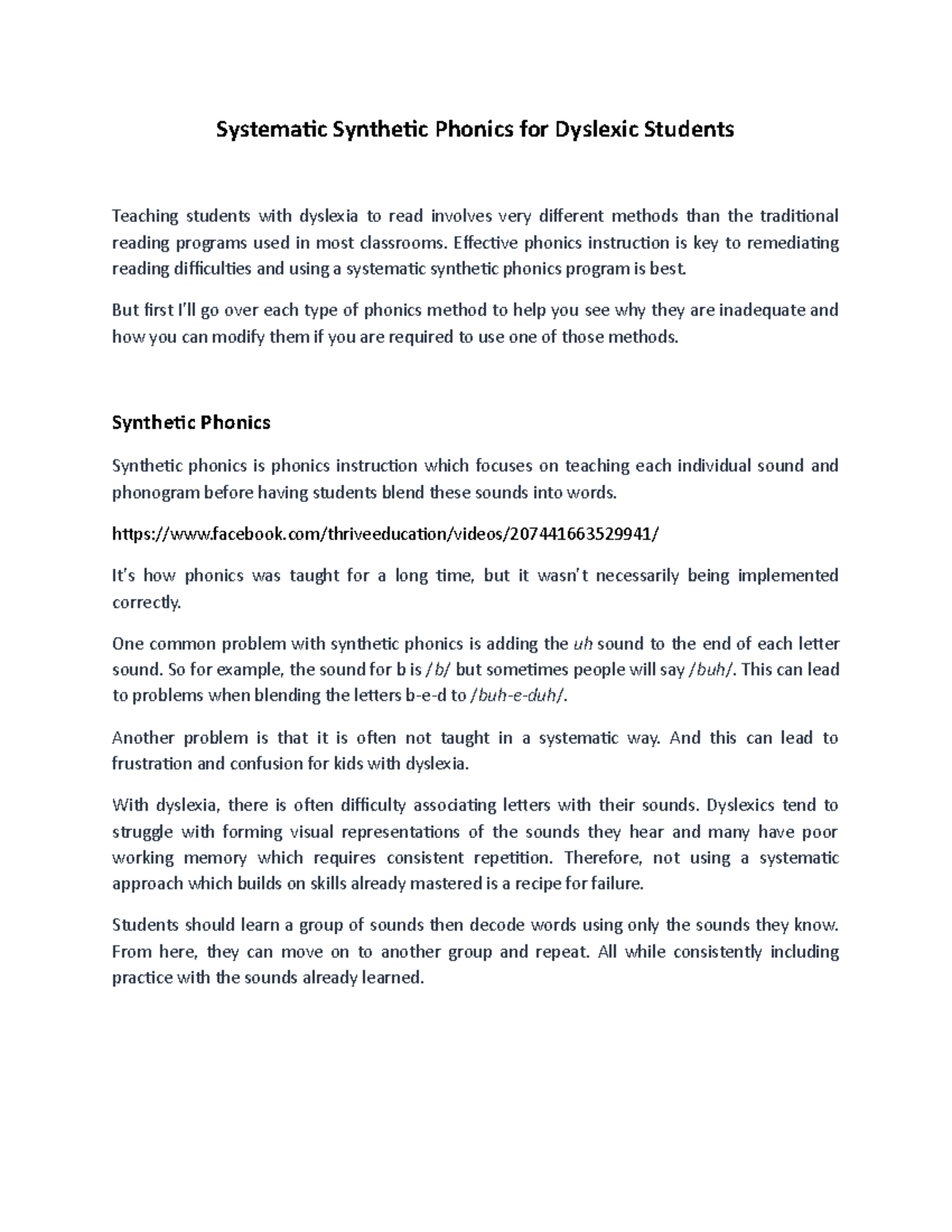 Systematic Synthetic Phonics for Dyslexic Students - Effective phonics