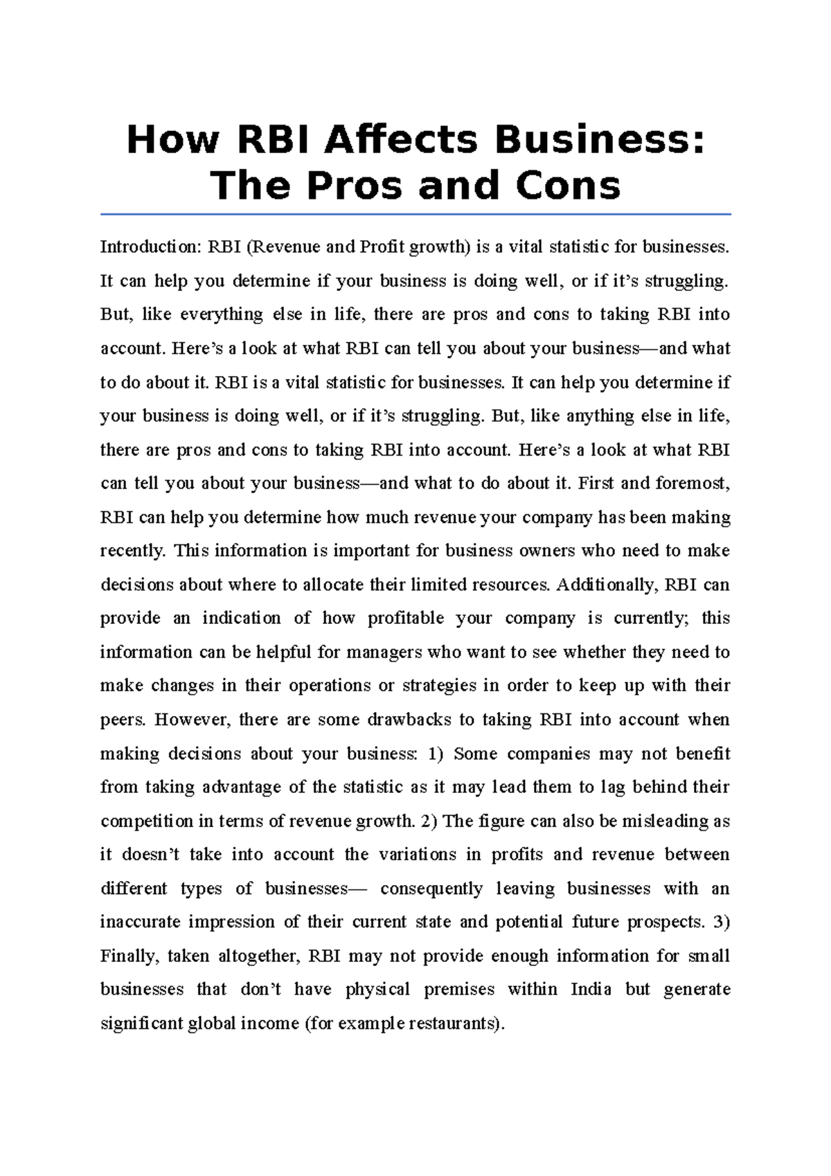 How RBI Affects Business, The Pros and Cons How RBI Affects Business