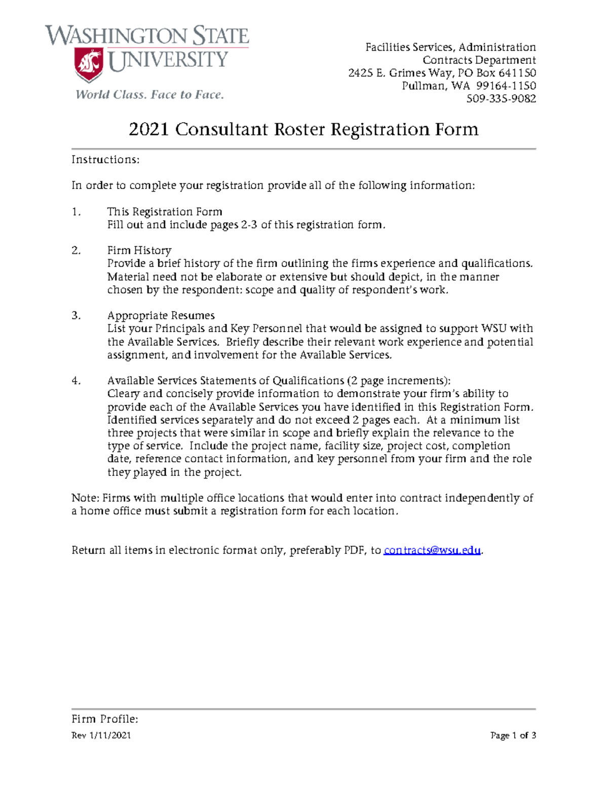 WSU ConsultantRosterRegistrationForm2021 Rev 1/11/2021 Page 1 of
