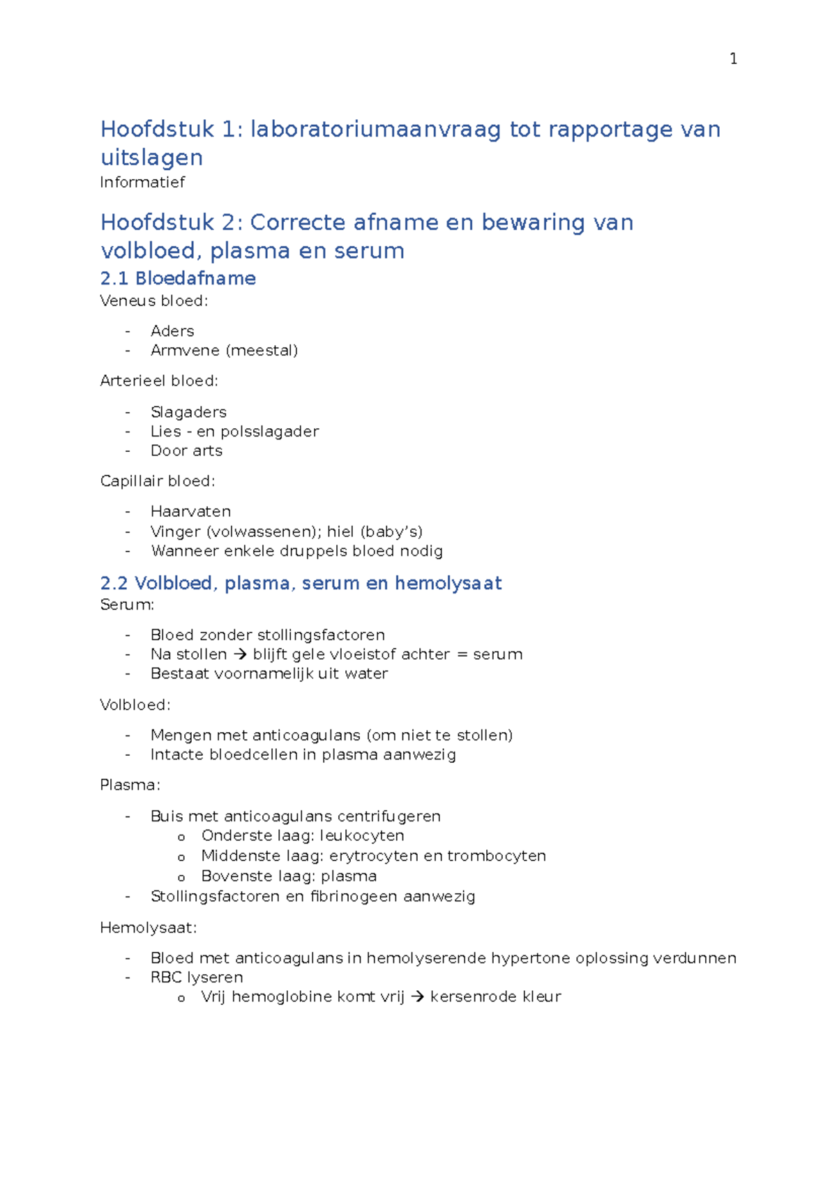 Labo Klinische analyse - Hoofdstuk 1: laboratoriumaanvraag tot ...