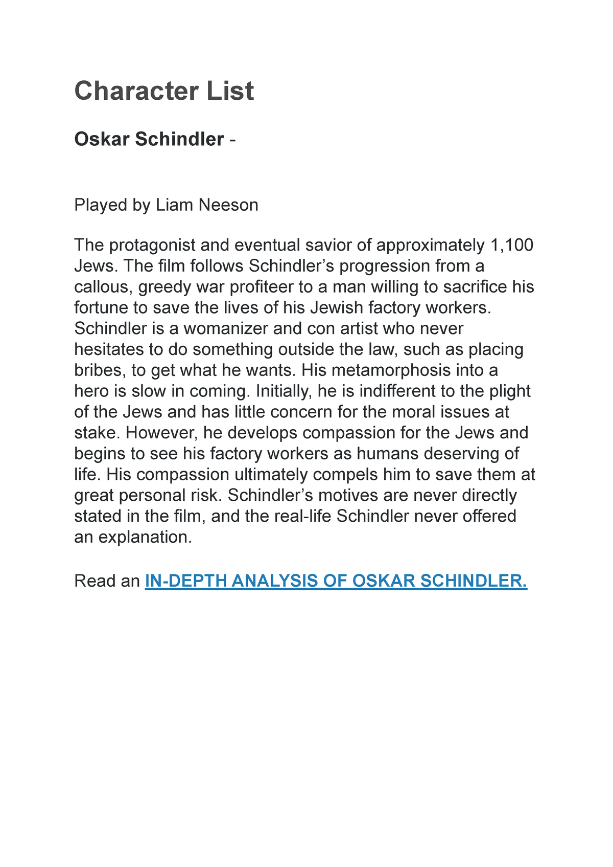 Oskar Schindler Character Traits 