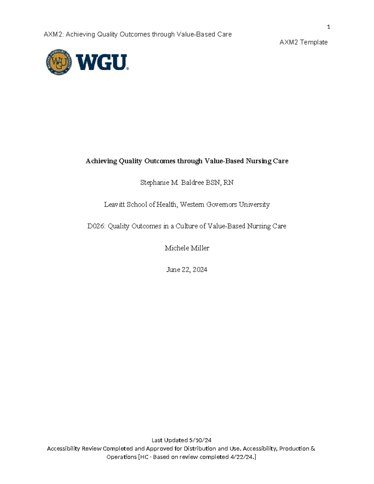 D026 AXM2 Assessment Task - AXM2: Achieving Quality Outcomes Through ...