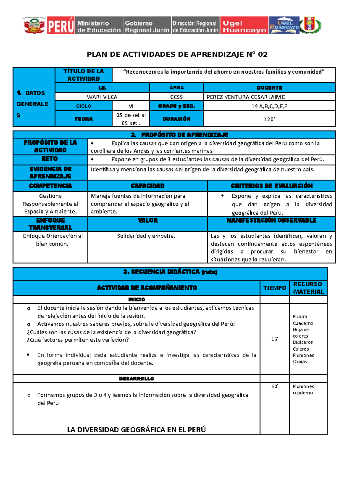 PLAN DE Actividades DE Aprendizaje N° 02 CCSS - III Bimestre - PLAN DE ...