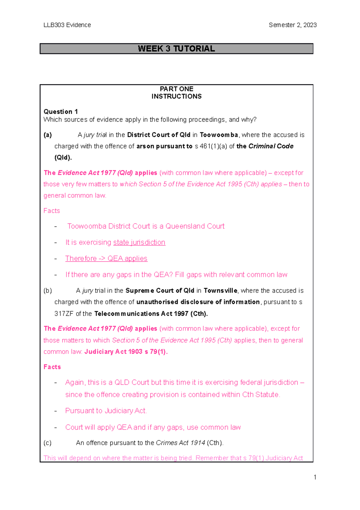 Week 3 Tutorial Question And Answers 2023 - WEEK 3 TUTORIAL PART ONE ...