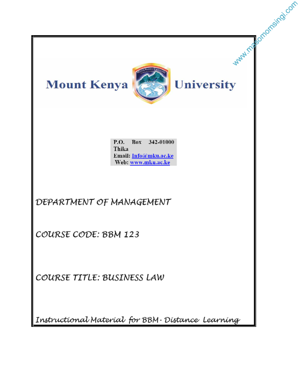 Business LAW Mount Kenya University Masomo Msingi Publishers