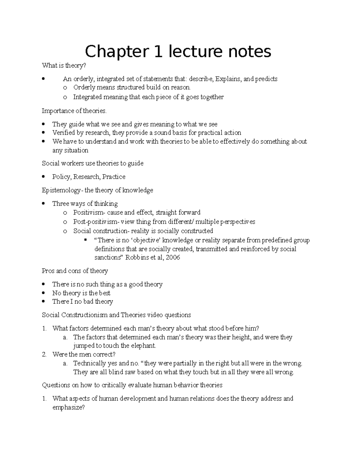 Chapter 1 Lecture Notes - Chapter 1 Lecture Notes What Is Theory? An ...