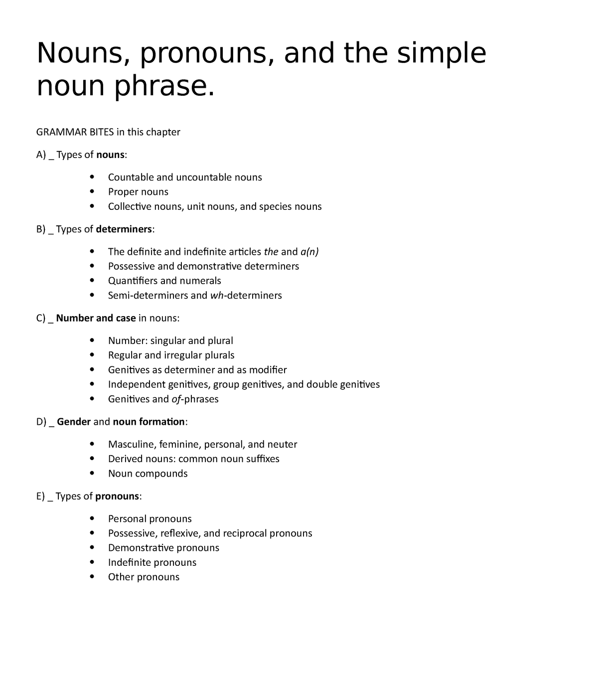 INGLÉS- Teoría Grammar Nouns. Primer Año - Nouns, pronouns, and the ...