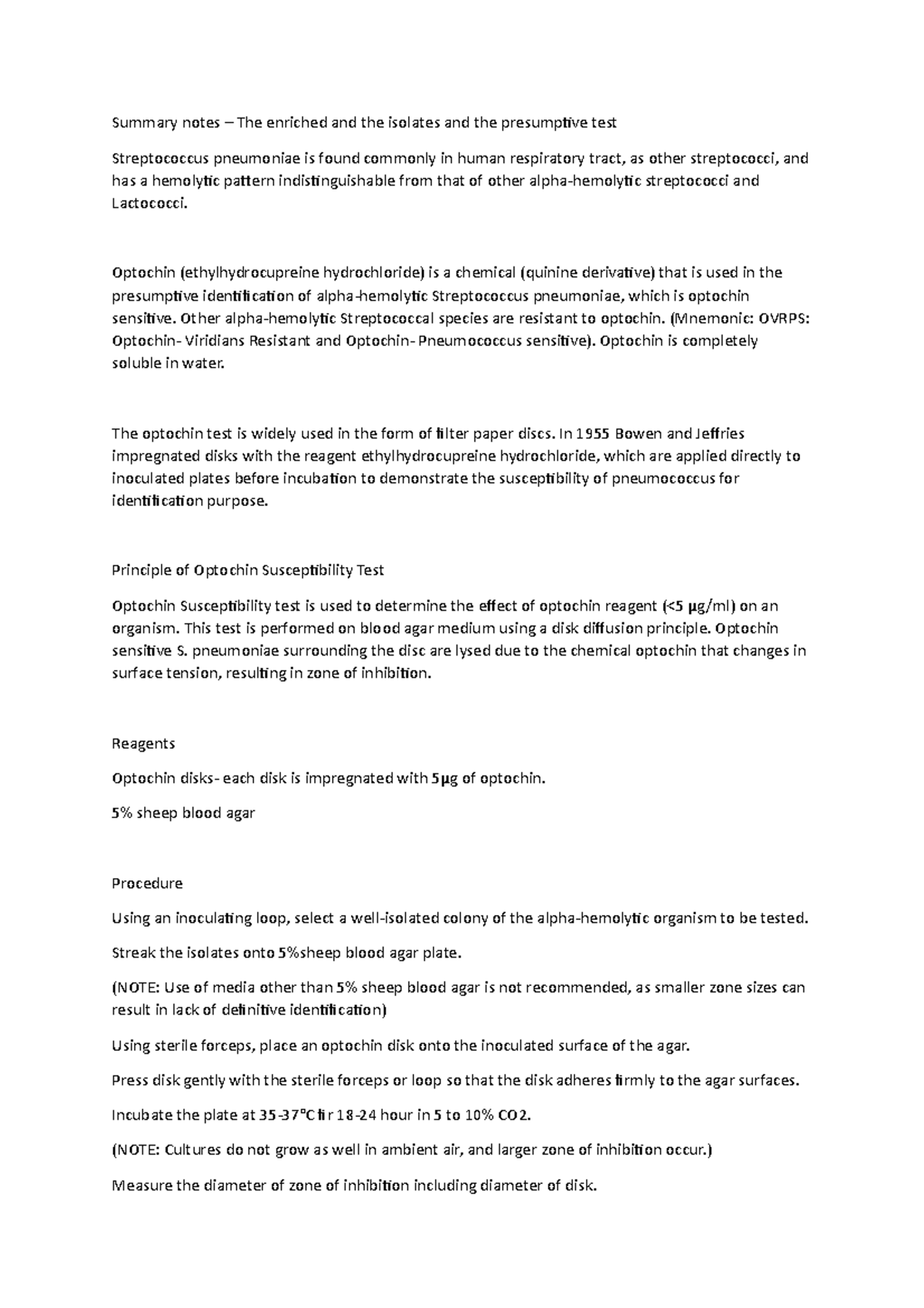 Summary notes – The enriched and the isolates and the presumptive test ...