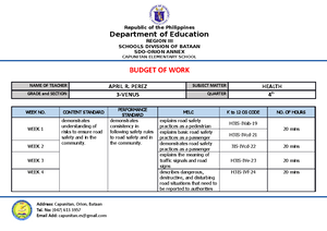 Filipino - budget of work - Republic of the Philippines Department of ...