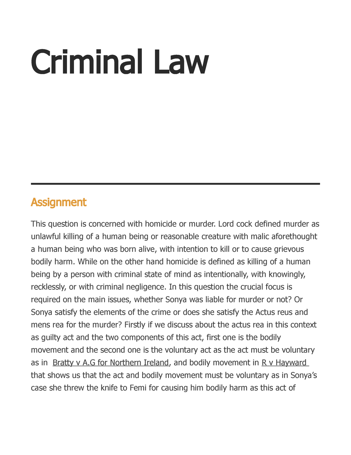 criminal law assignment studocu