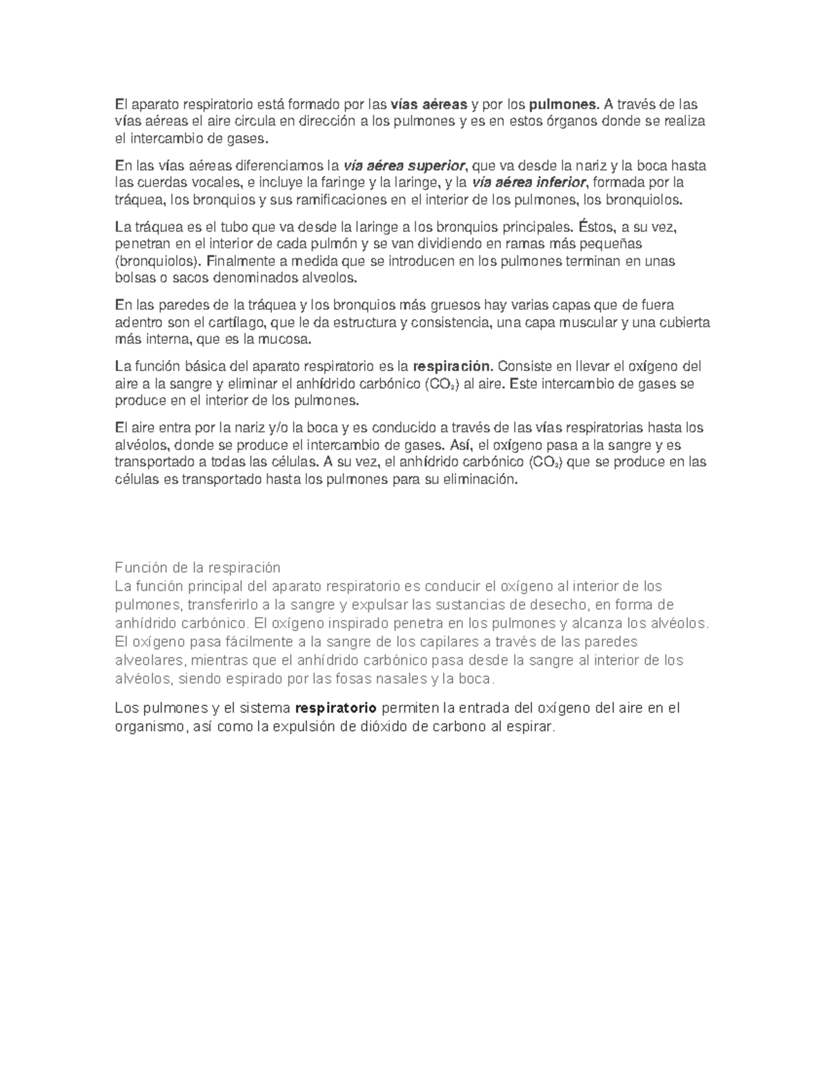 El Aparato Respiratorio Esta Formado Por Las Studocu