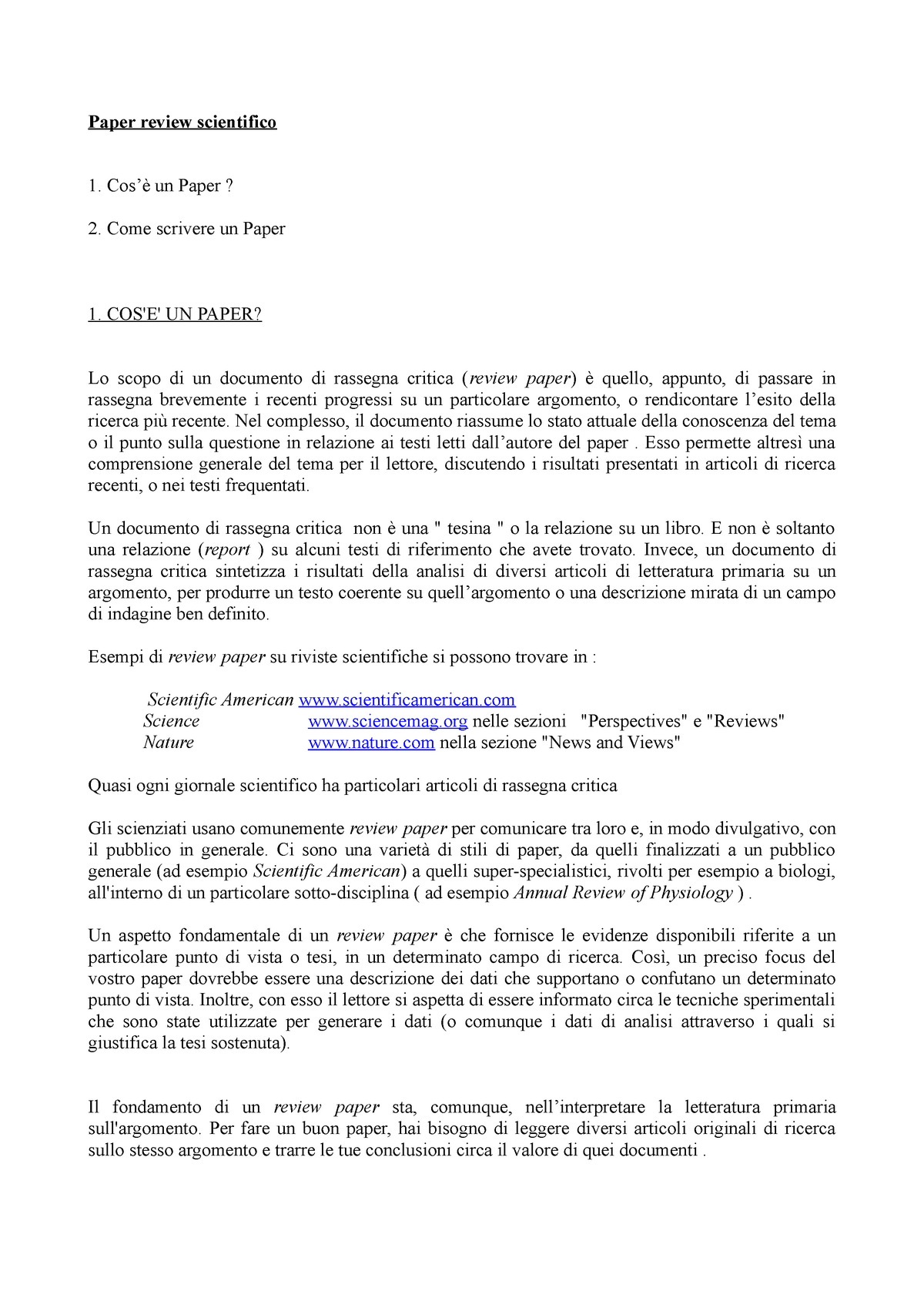 research paper in italiano