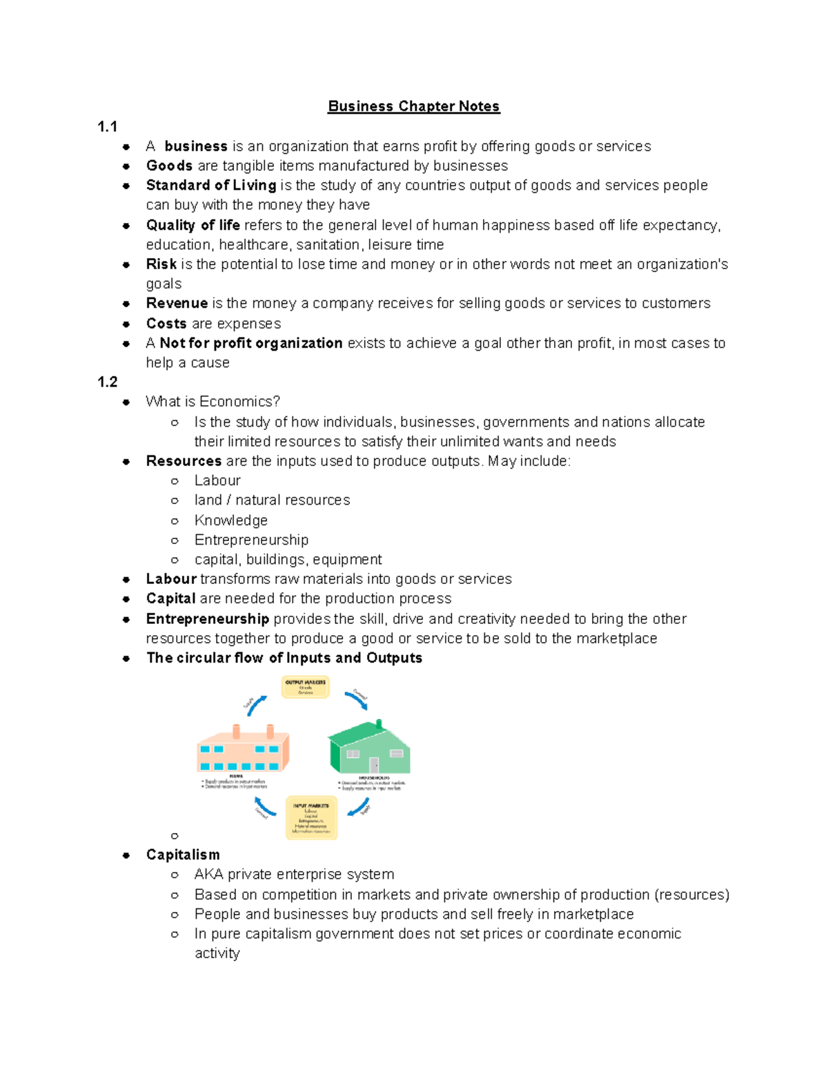 MGMT 1000 Chapter Notes - Business Chapter Notes 1. A Business Is An ...