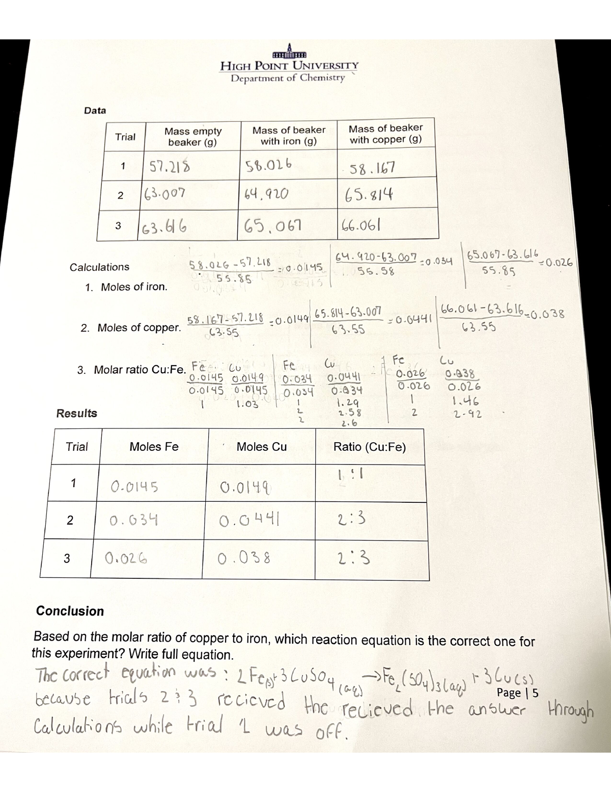 General Chemistry I Lab 5 - CHM 1011 - Studocu