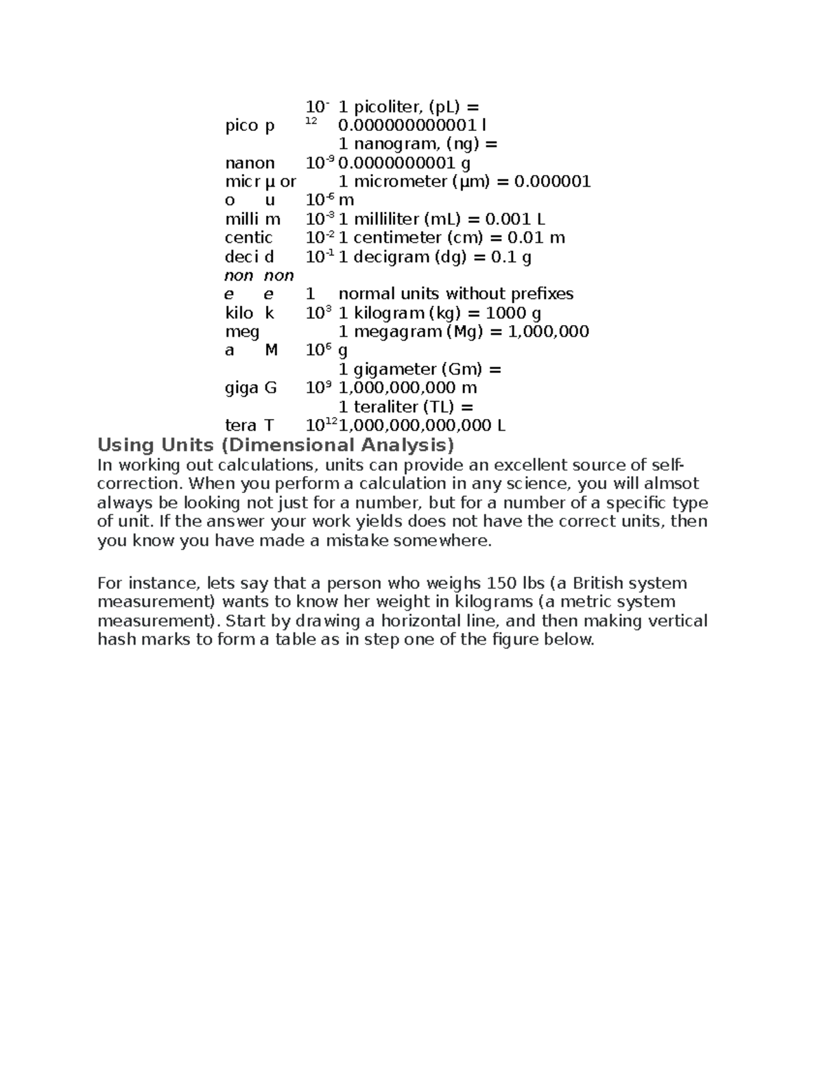 Chem Part 2 - Notes - Pico P 10 - 12 1 Picoliter, (pL) = 0 L Nanon 10 ...