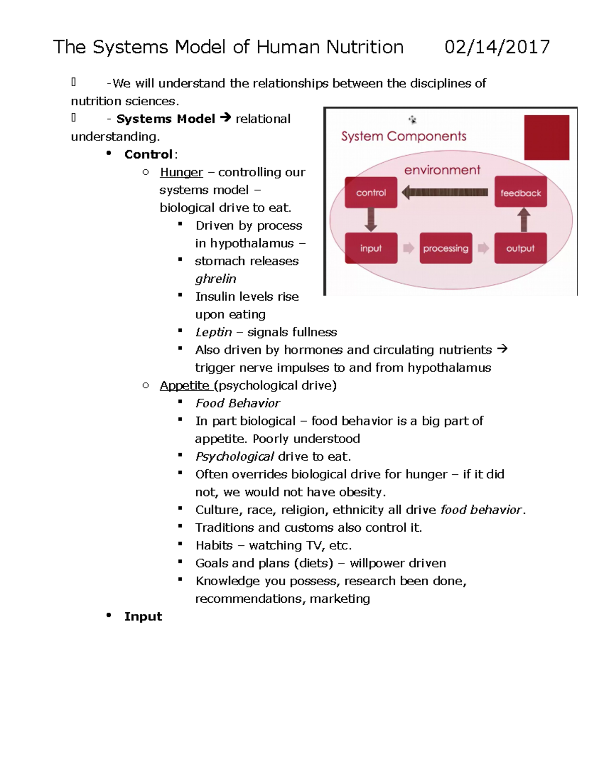 Part 1 Lectures - Lecture notes for first exam - The Systems Model of ...