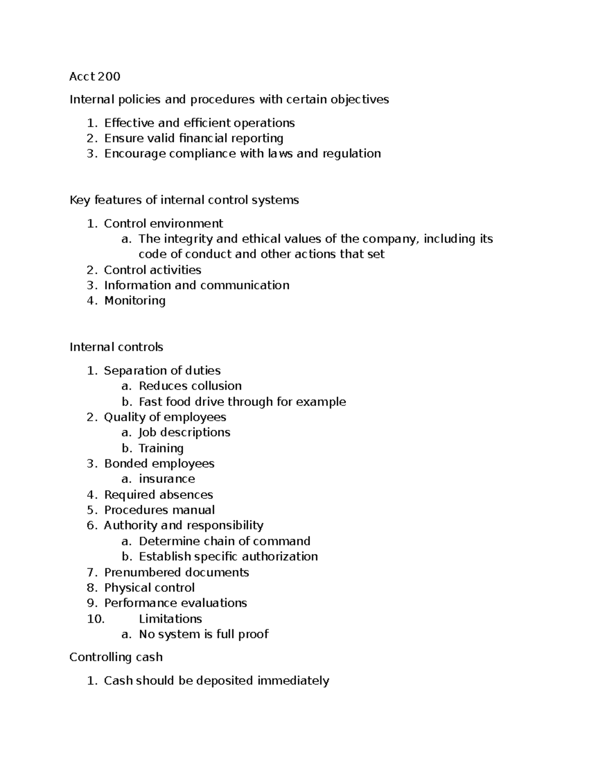 Acct 200 chapter 5 - unit 1 notes - Acct 200 Internal policies and ...