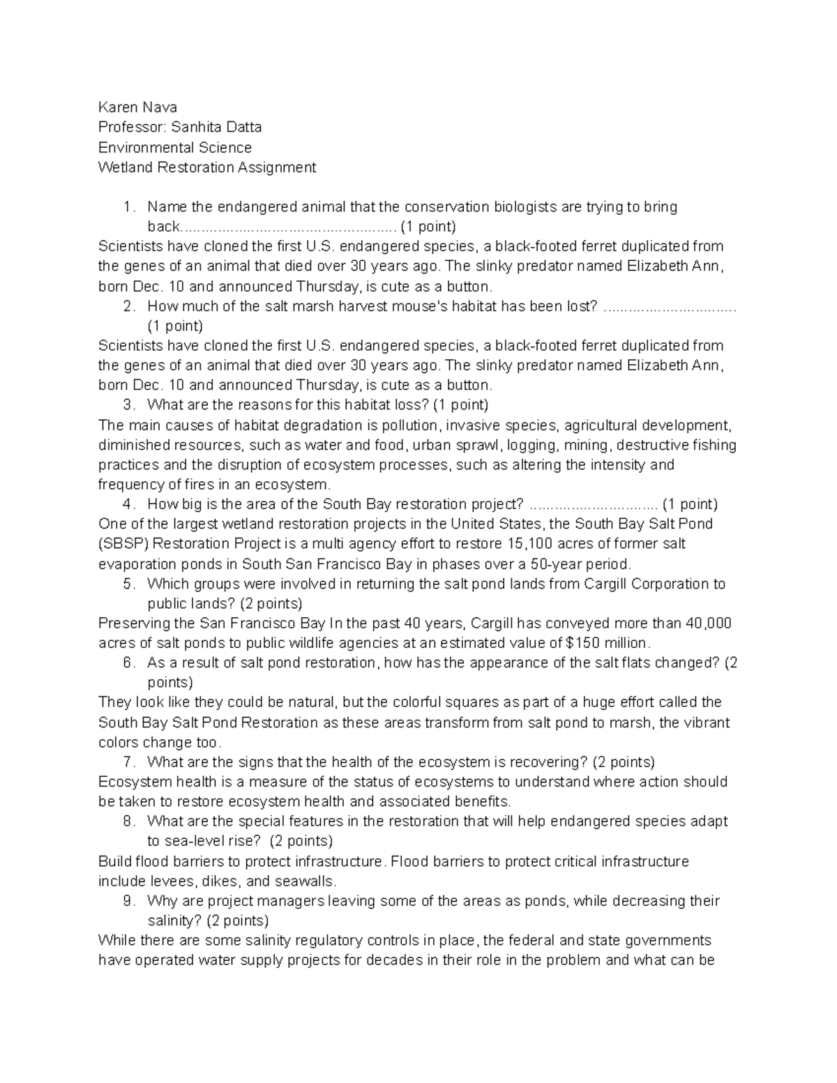 Environmental Science Wetland Restoration Assignment - Karen Nava ...
