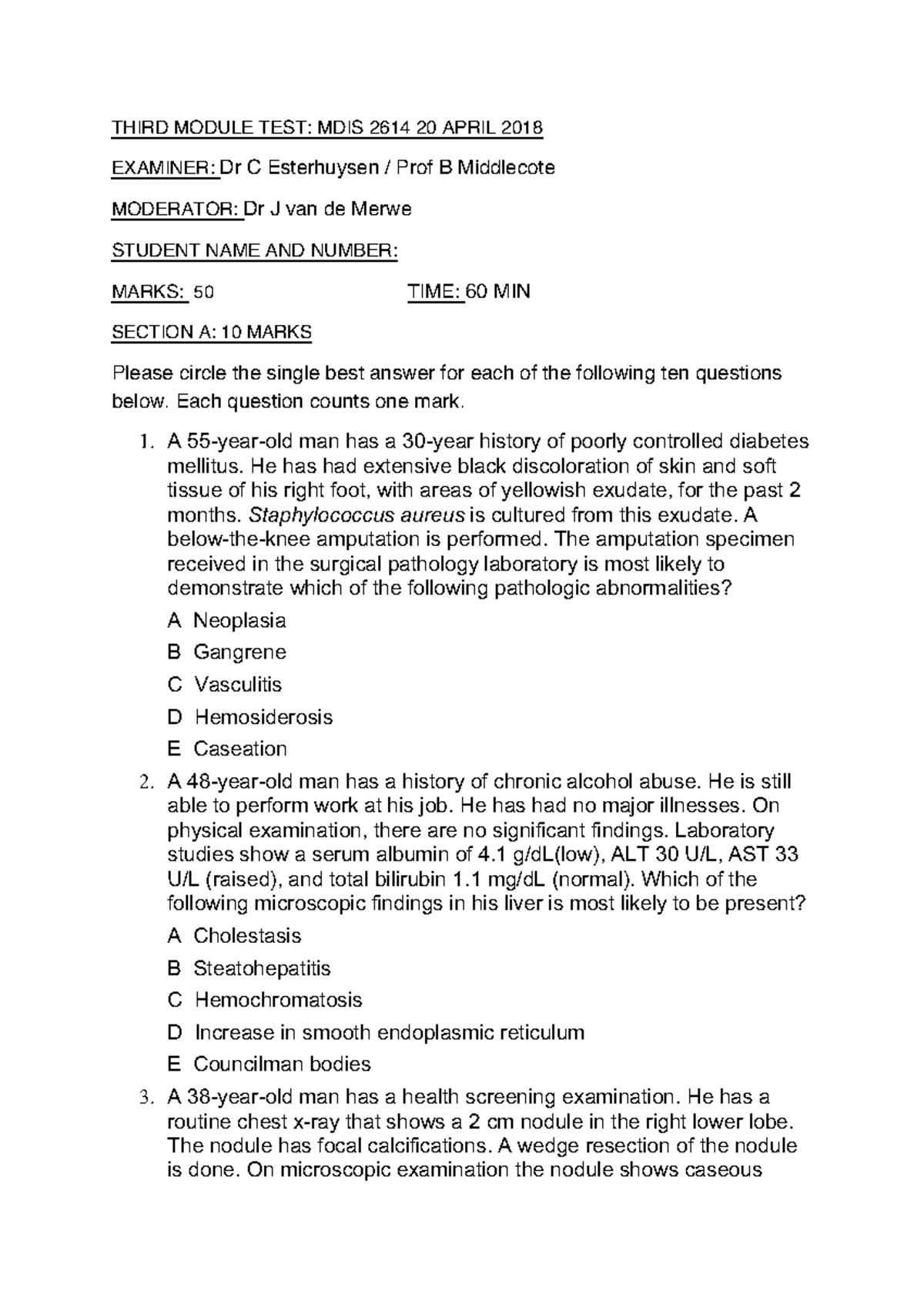 Test 3 MDIS 2018 - THIRD MODULE TEST: MDIS 2614 20 APRIL 2018 EXAMINER ...
