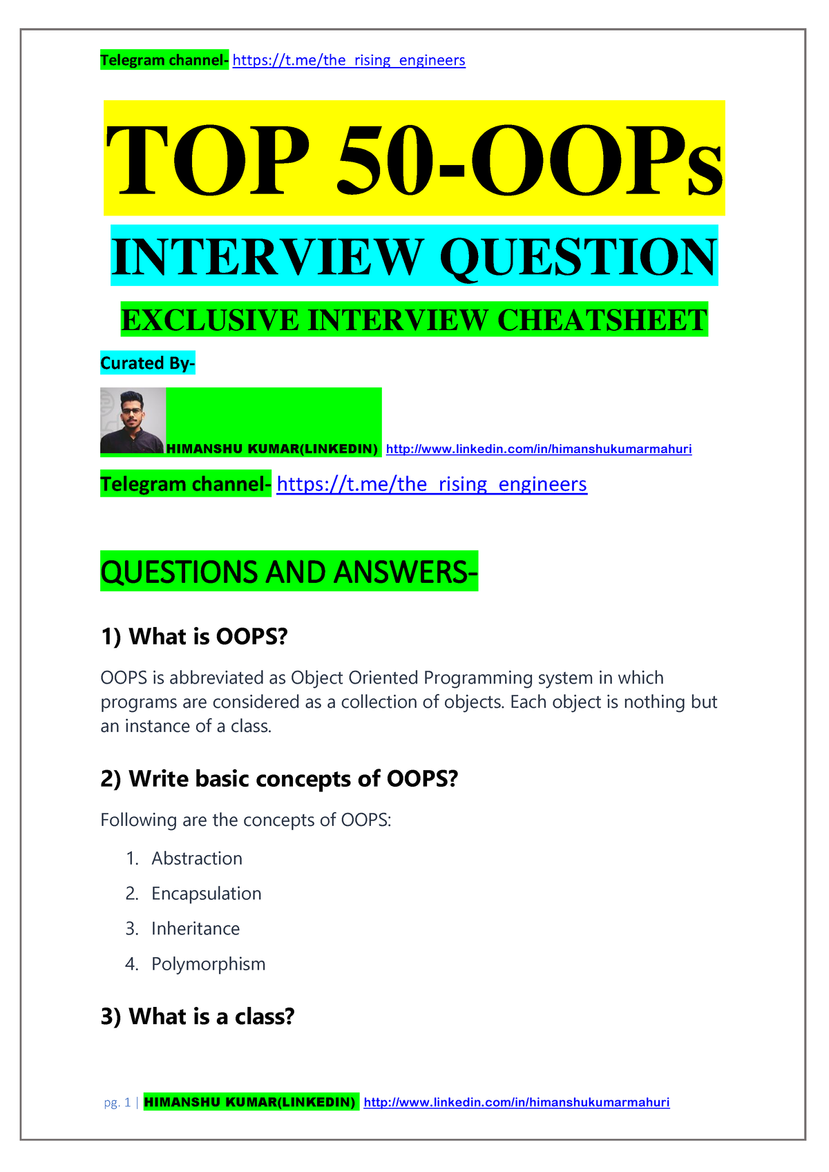 👉TOP 50 OOPs Interview Questions⏩ - TOP 50-OOPs INTERVIEW QUESTION ...