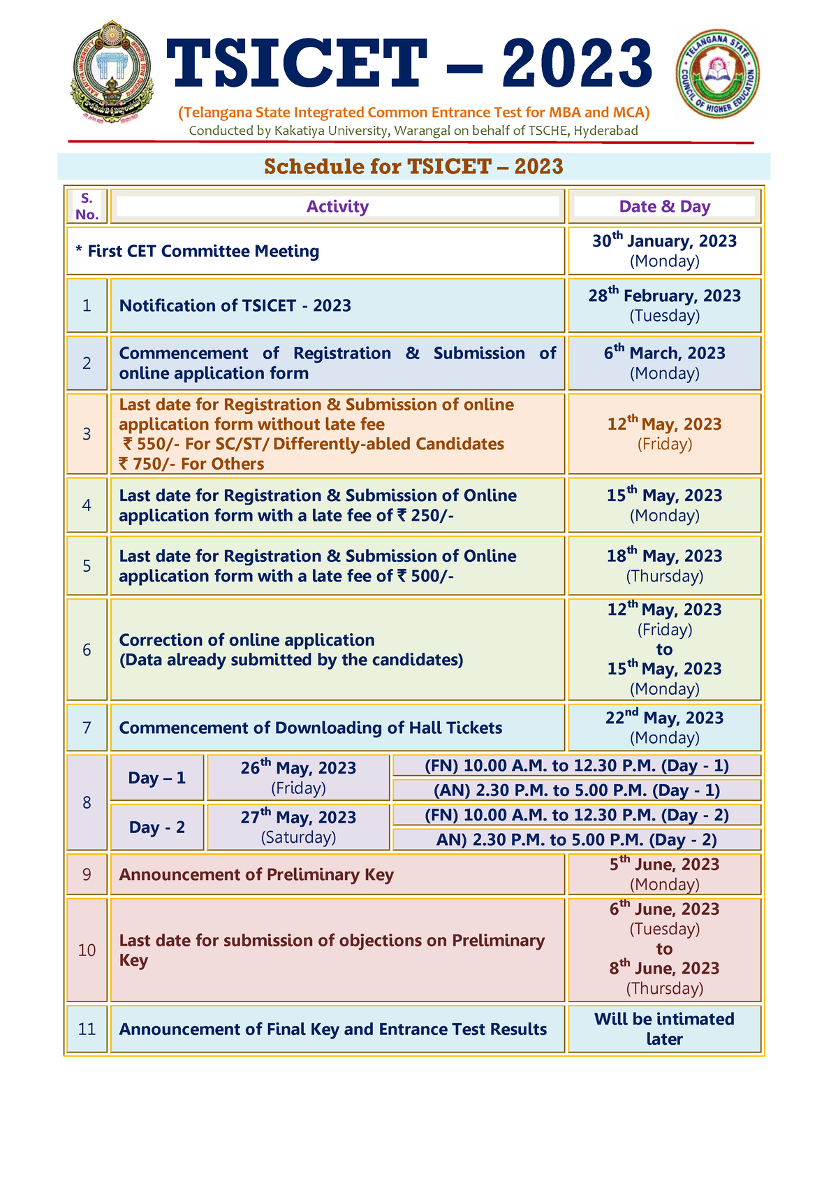 Tsicet - 2023 Schedule - Bcom - B.Com Computer Application - Studocu