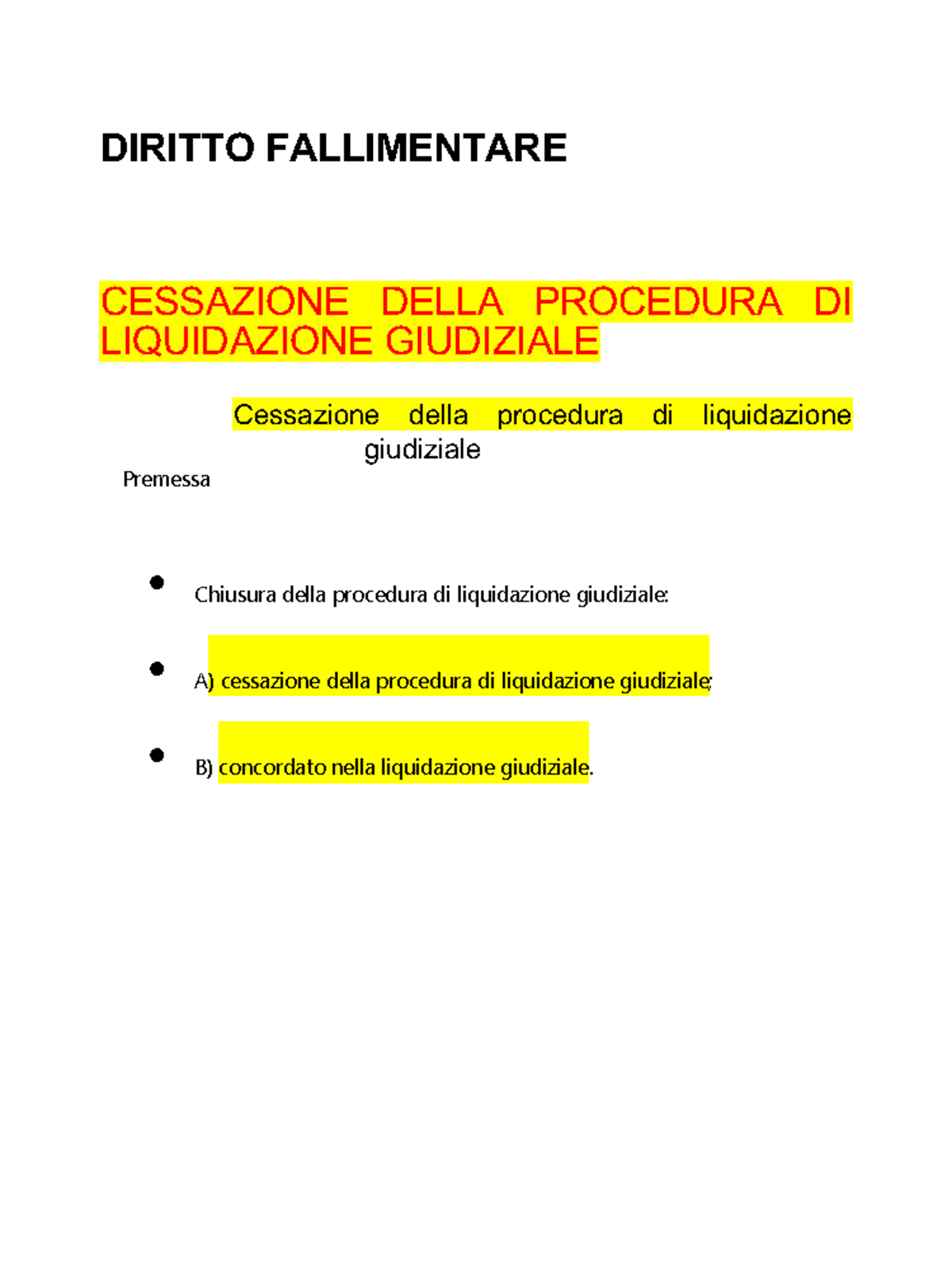 Diritto Fallimentare - Slide Lezione - DIRITTO FALLIMENTARE CESSAZIONE ...