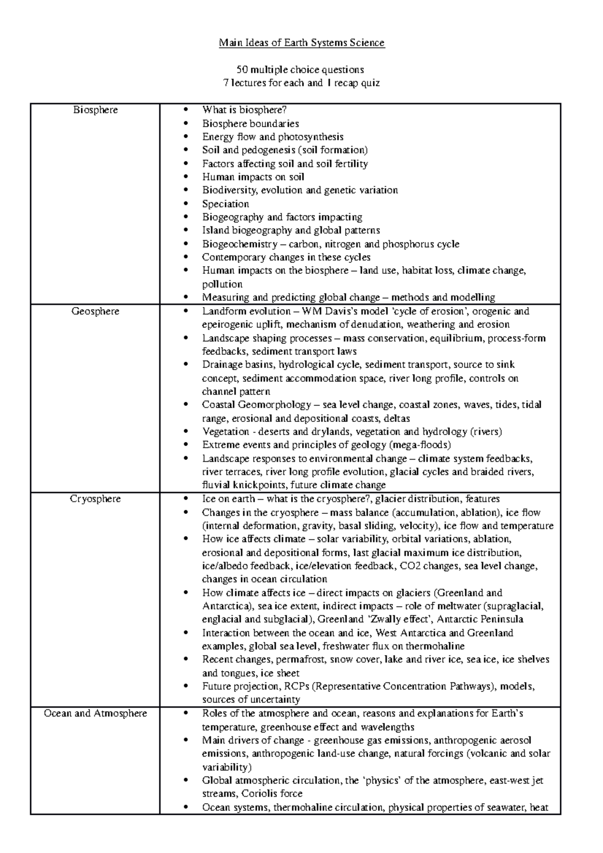 Physical Geo Exam Prep - Main Ideas of Earth Systems Science 50 ...