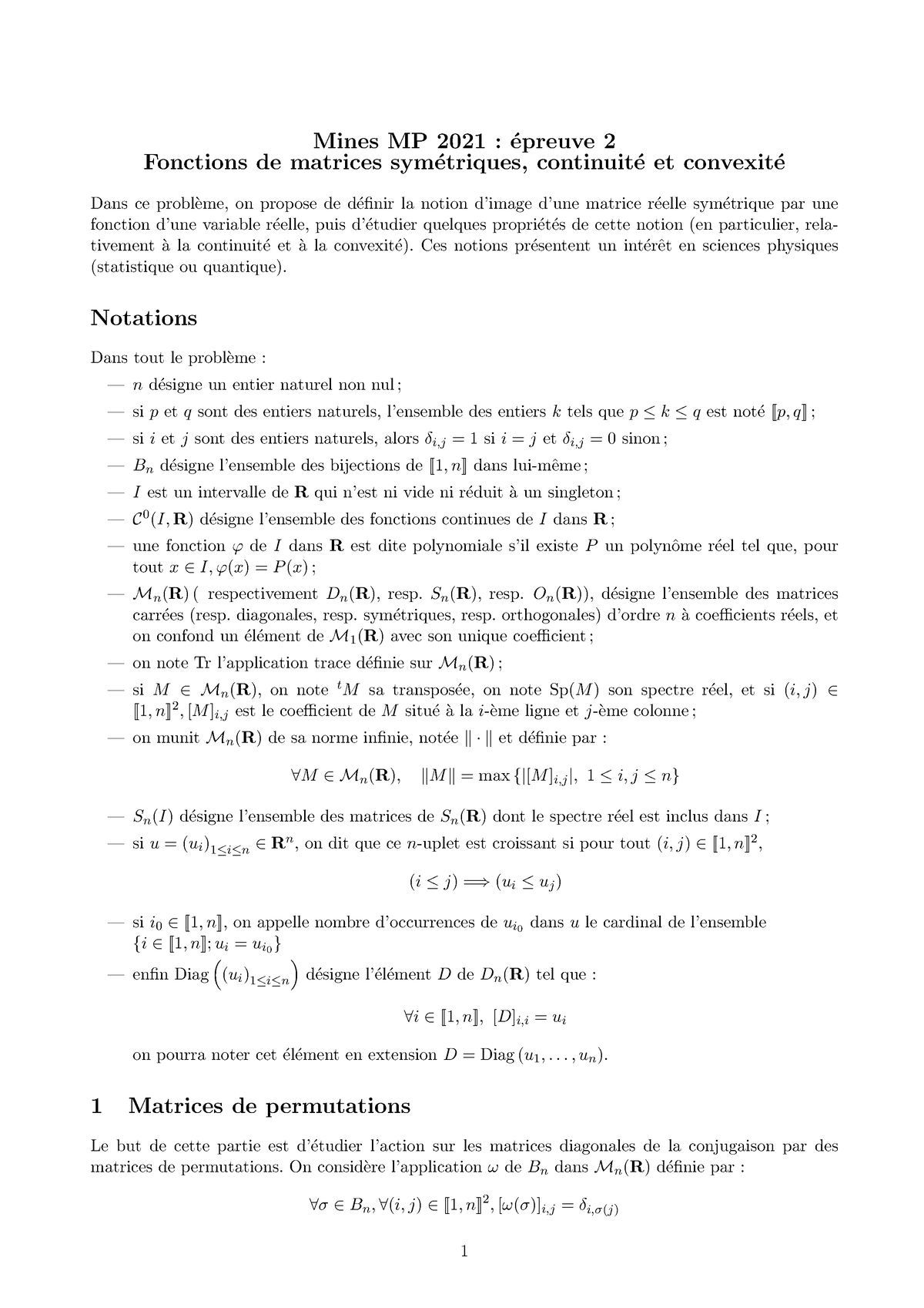 M21mm2ea - Sujet X Ens - Mines MP 2021 : ́epreuve 2 Fonctions De ...