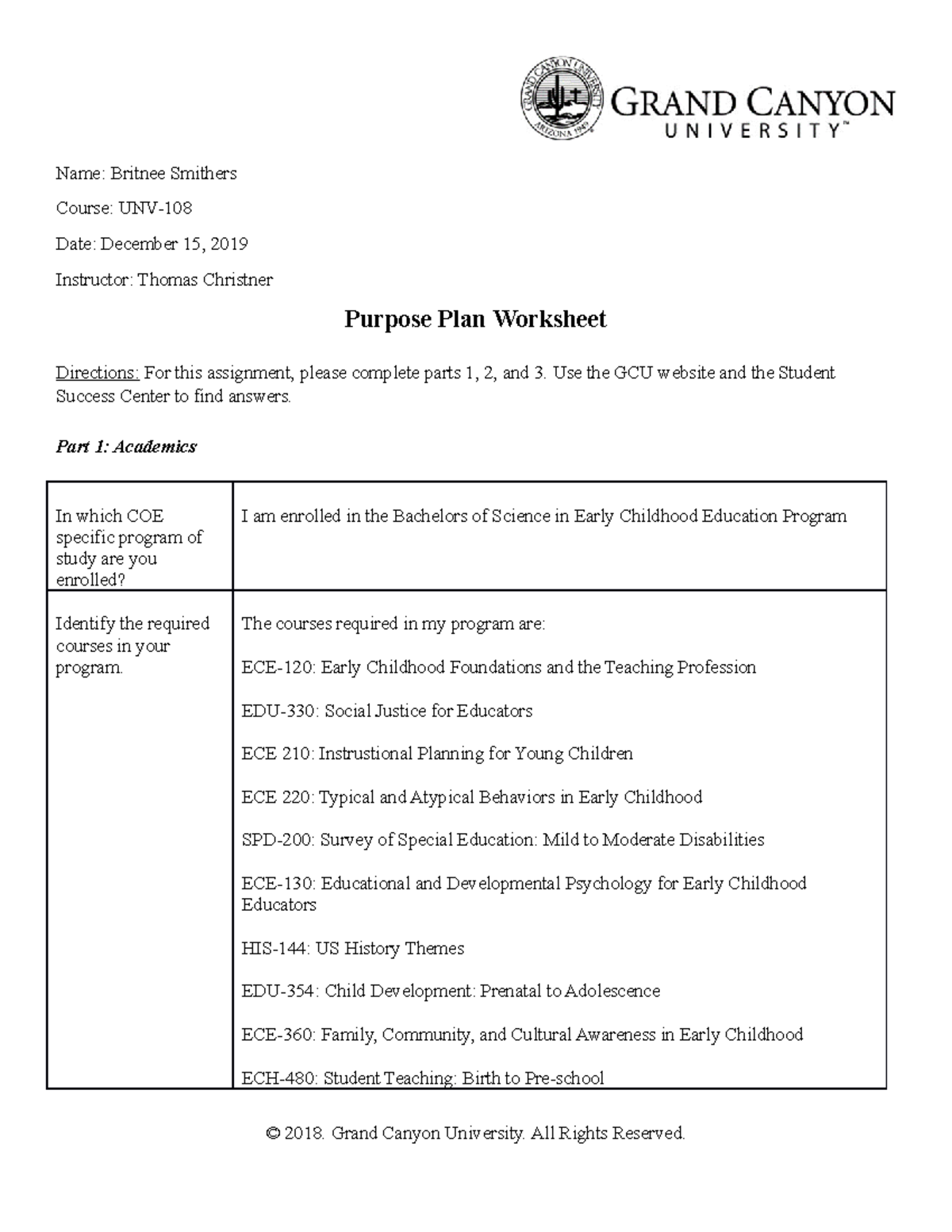 UNV-108 T4-Purpose Plan-complete - Name: Britnee Smithers Course: UNV ...