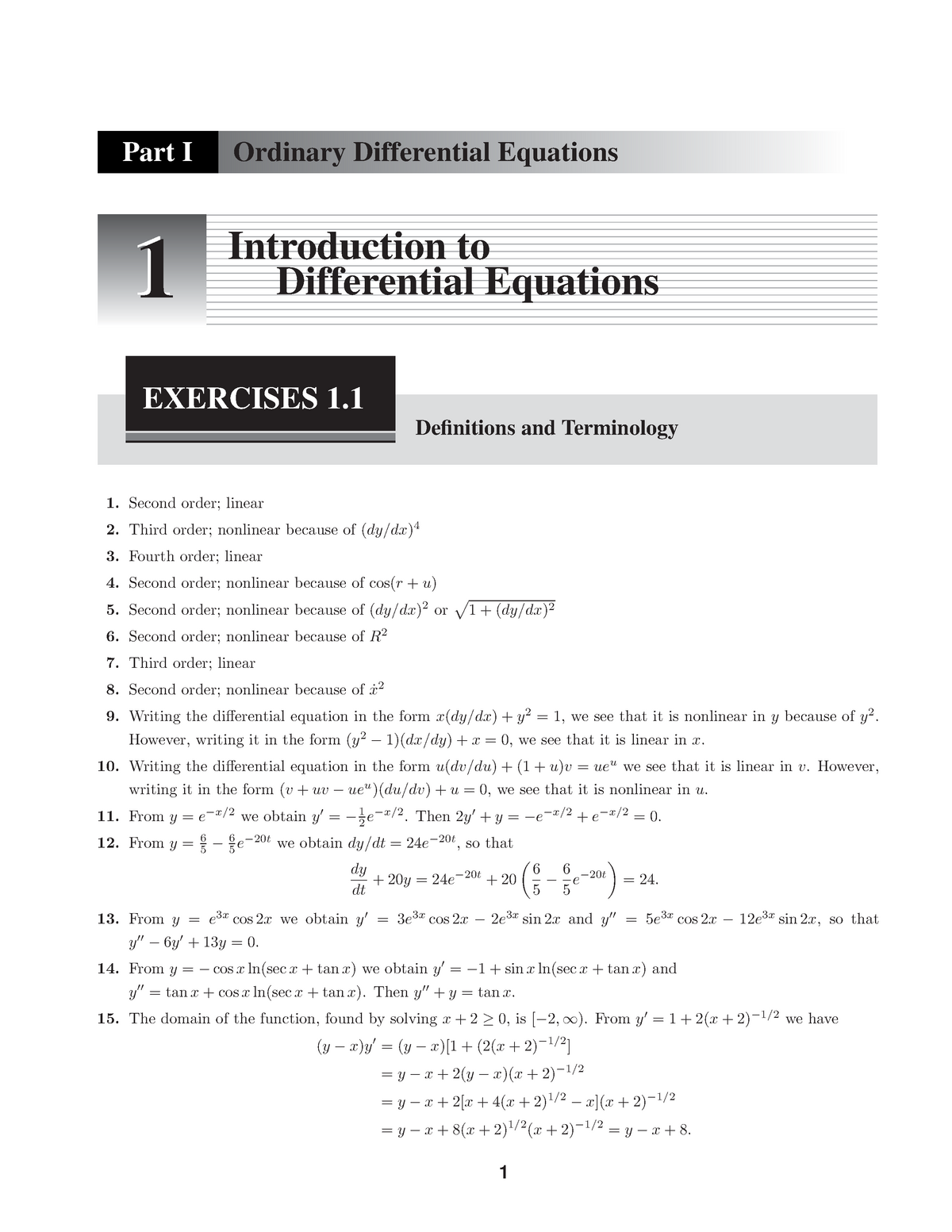 공업수학 Zill 6판 솔루션 Chapt 01 - Part I Ordinary Differential Equations 11  Introduction To Differential - Studocu