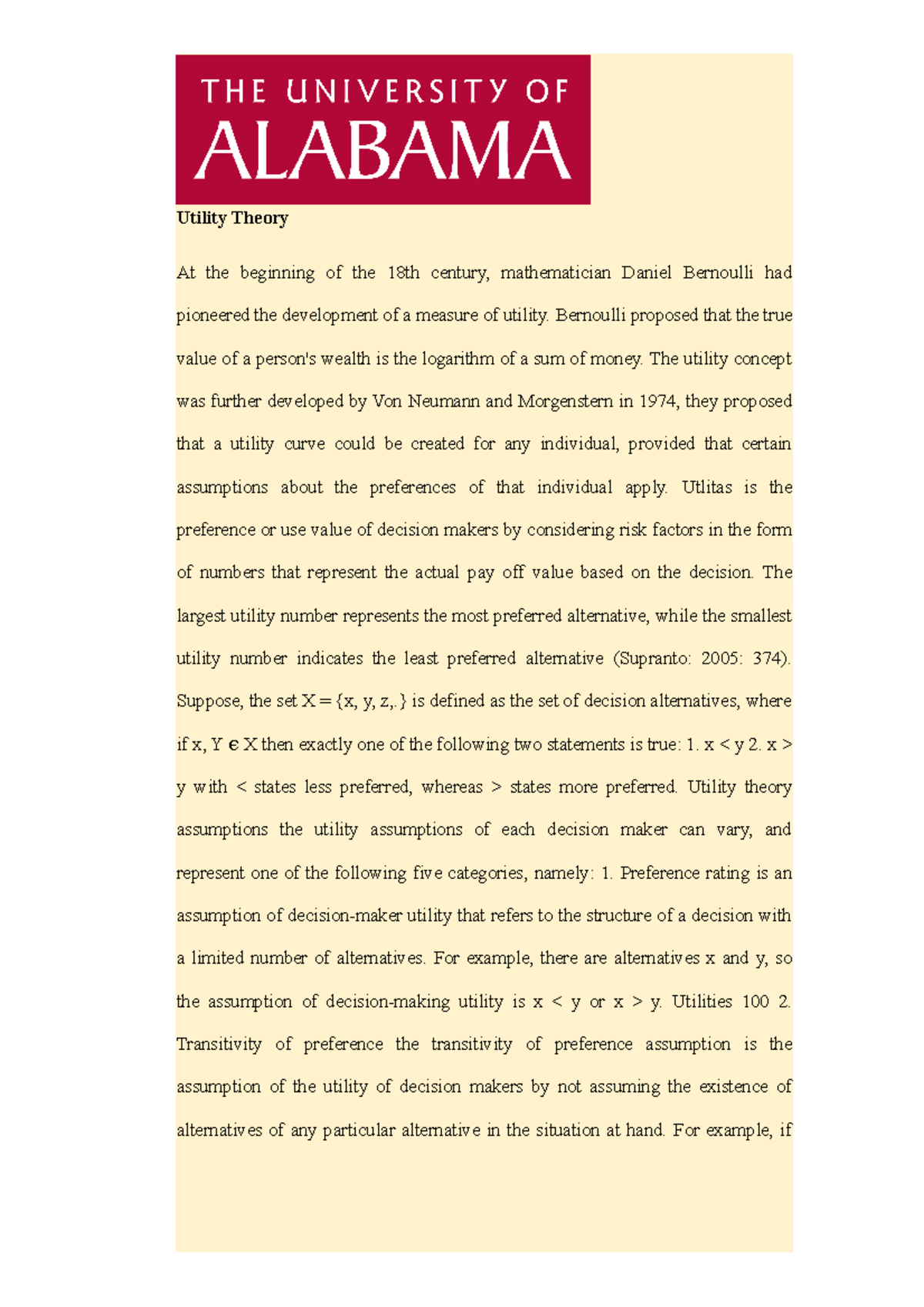 Lecture Documents Economics Utility Theory Utility Theory At the