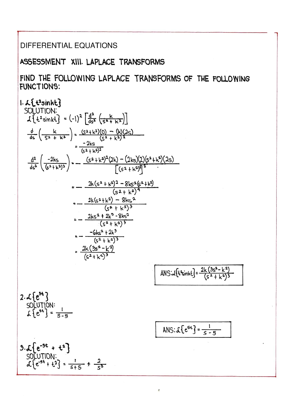 Differential Equations Laplace Transforms AND Inverse Laplace ...