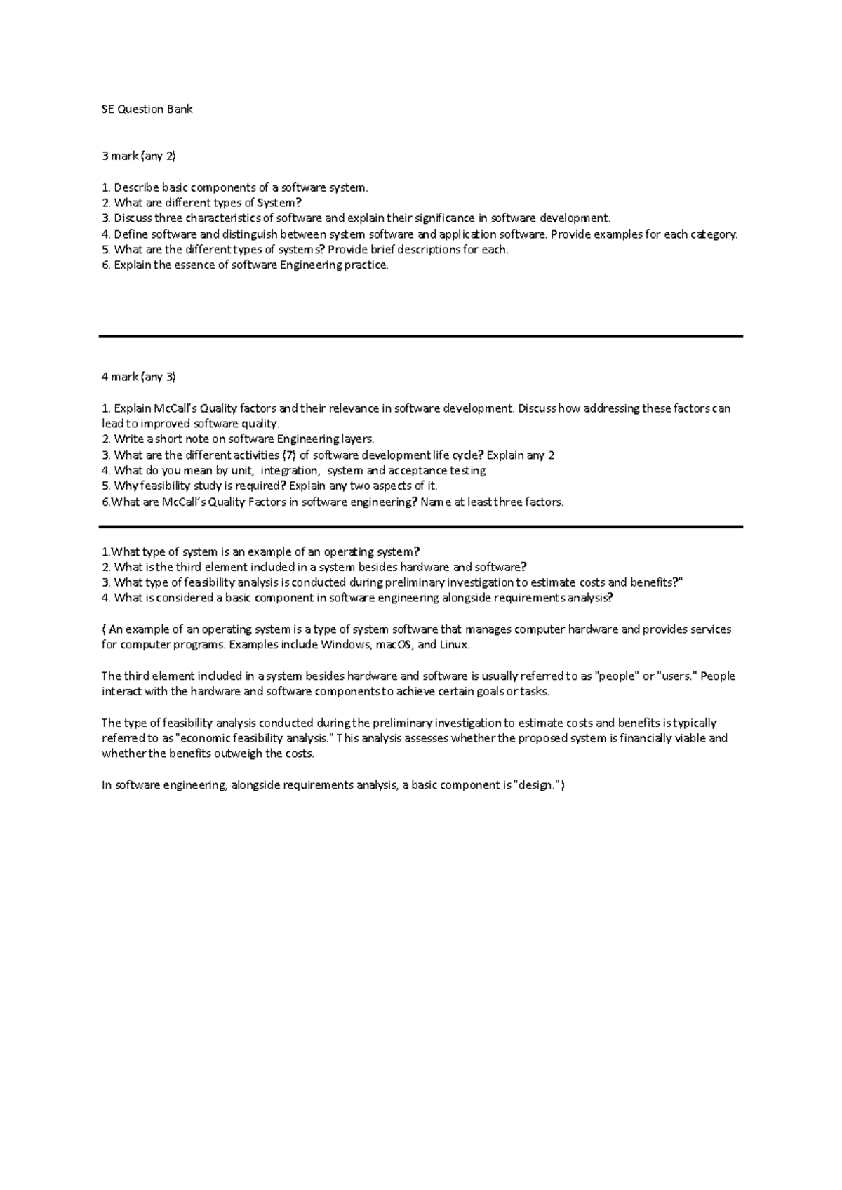 SE QB - Nothing - SE Question Bank 3 mark (any 2) Describe basic ...