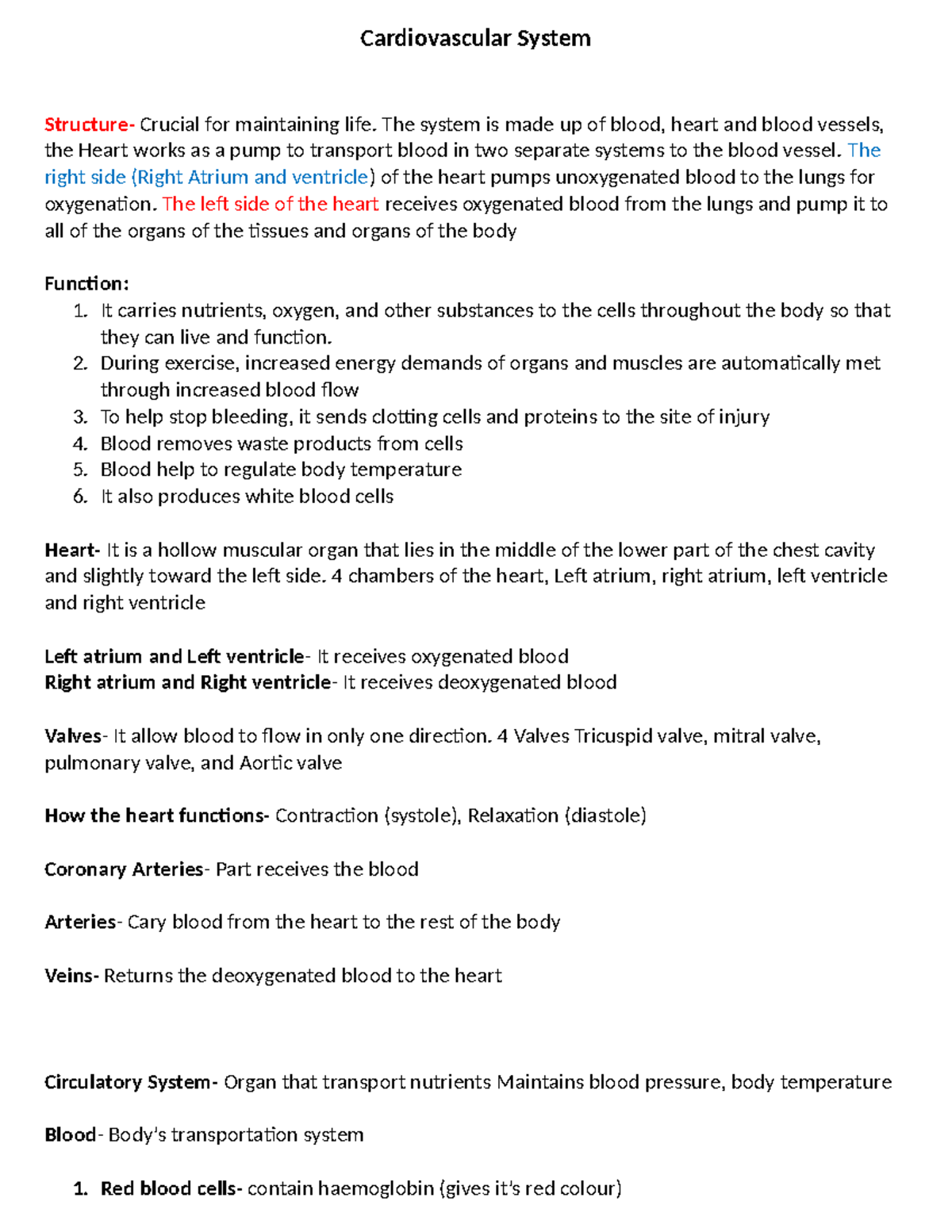 Cardiovascular System Notes - Cardiovascular System Structure- Crucial ...
