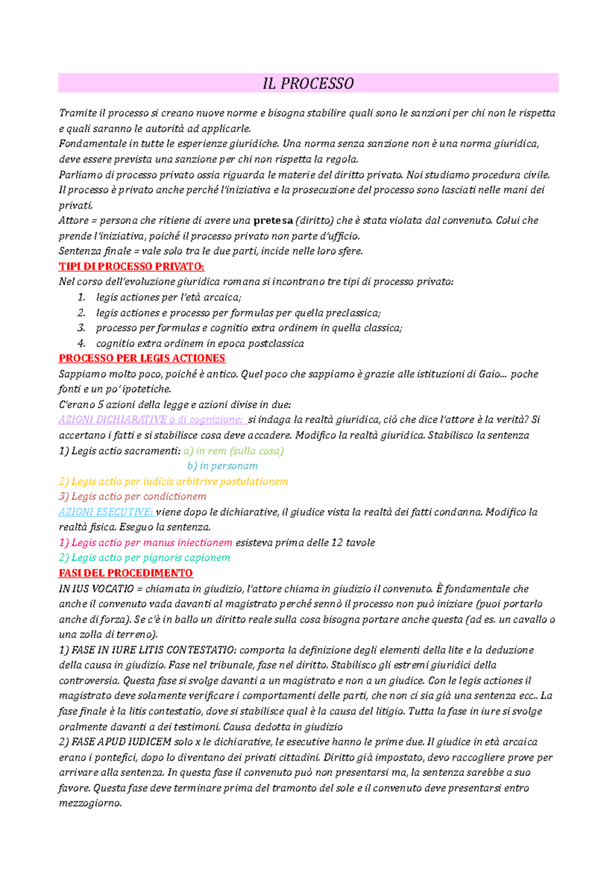 Diritto Romano IL Processo, appunti presi a lezione IL PROCESSO