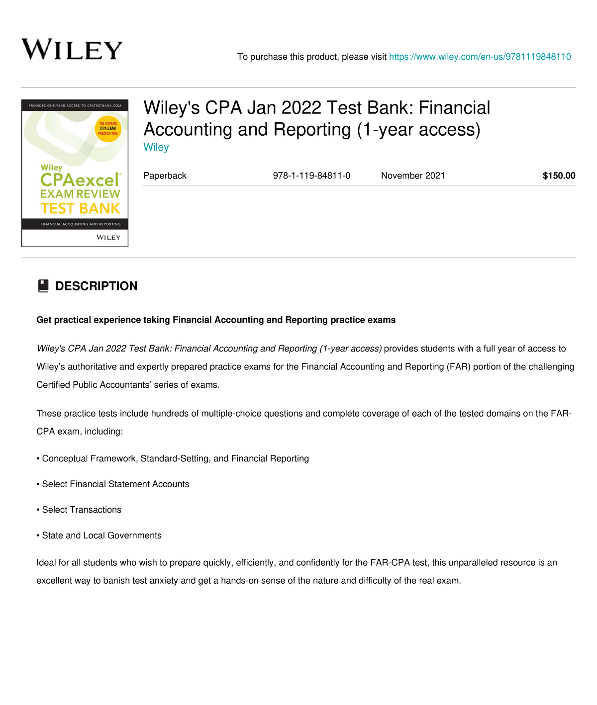Wiley Wiley's CPA Jan 2022 Test Bank Financial Accounting and 