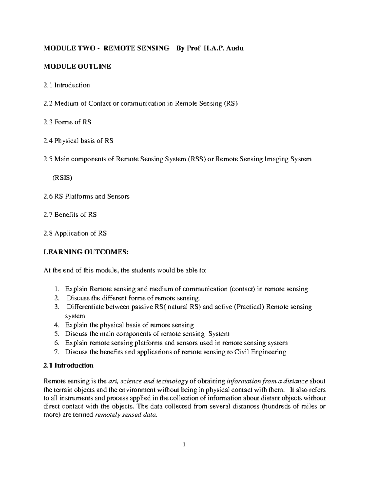 CVE 352 LM Remote Sensing 2022 2023 - MODULE TWO - REMOTE SENSING By ...